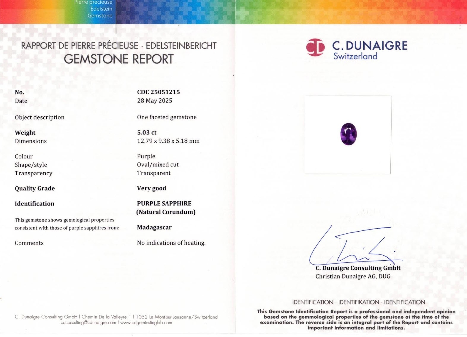 5.03 Ct. Purple Sapphire from Madagascar