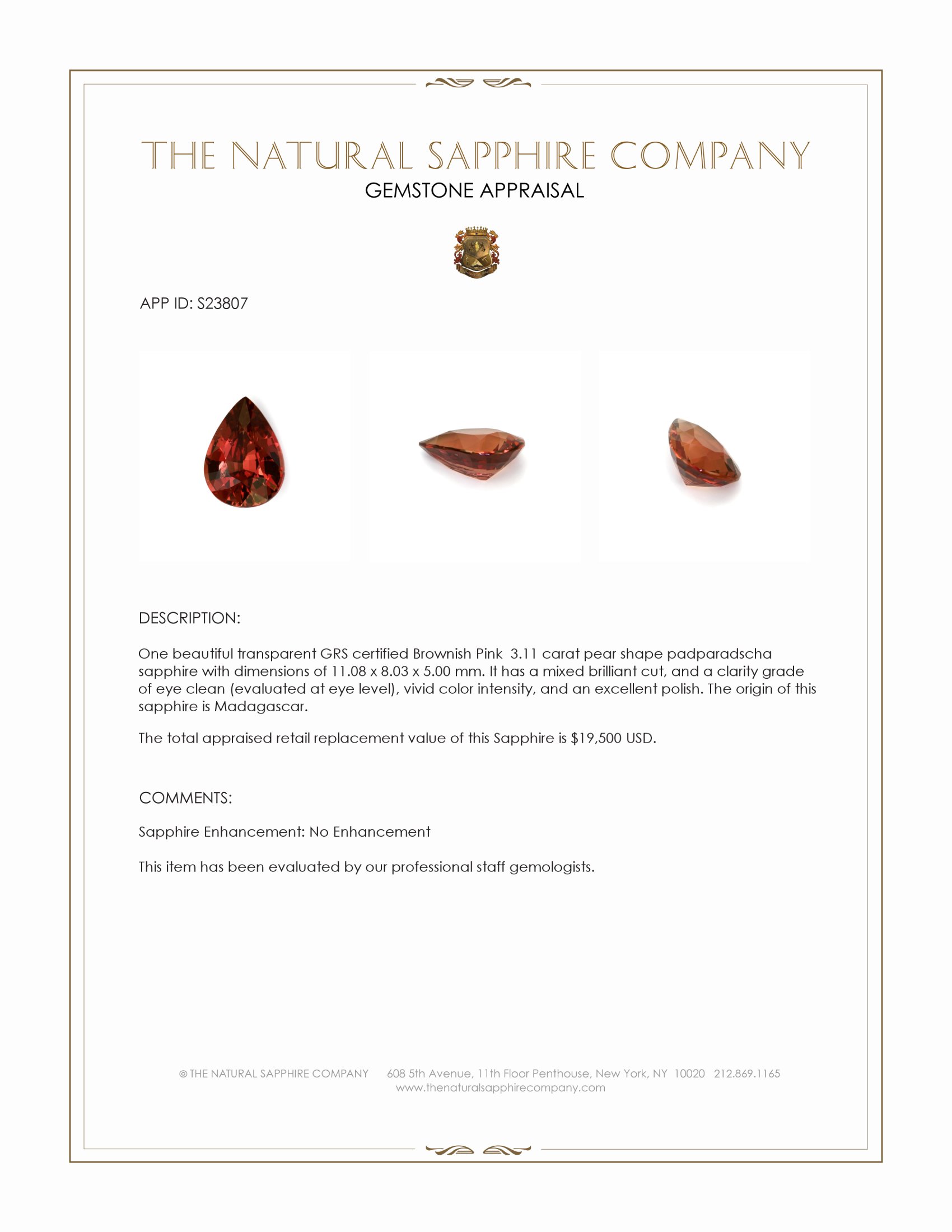 3.11 Ct. Padparadscha Sapphire from Madagascar