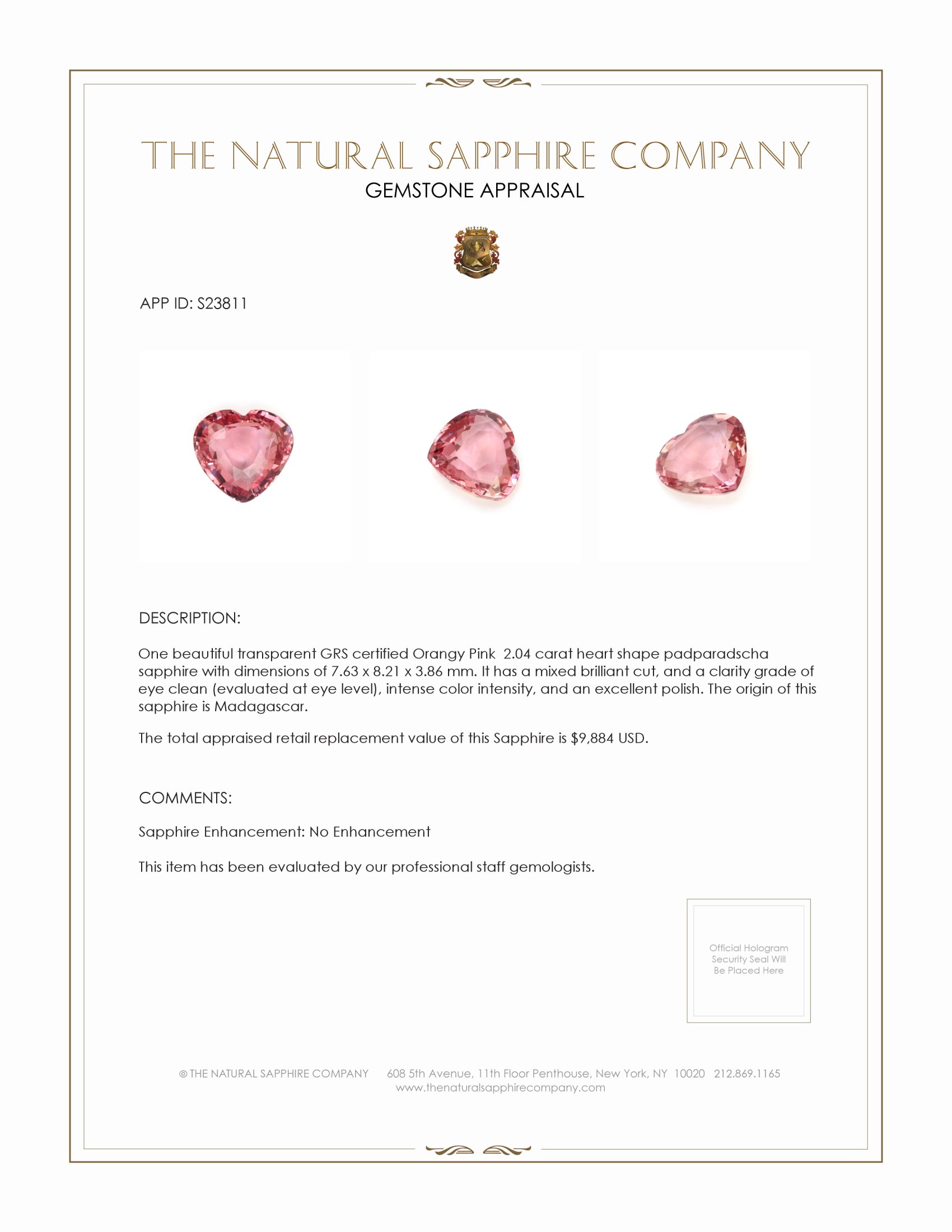 2.04 Ct. Padparadscha Sapphire from Madagascar