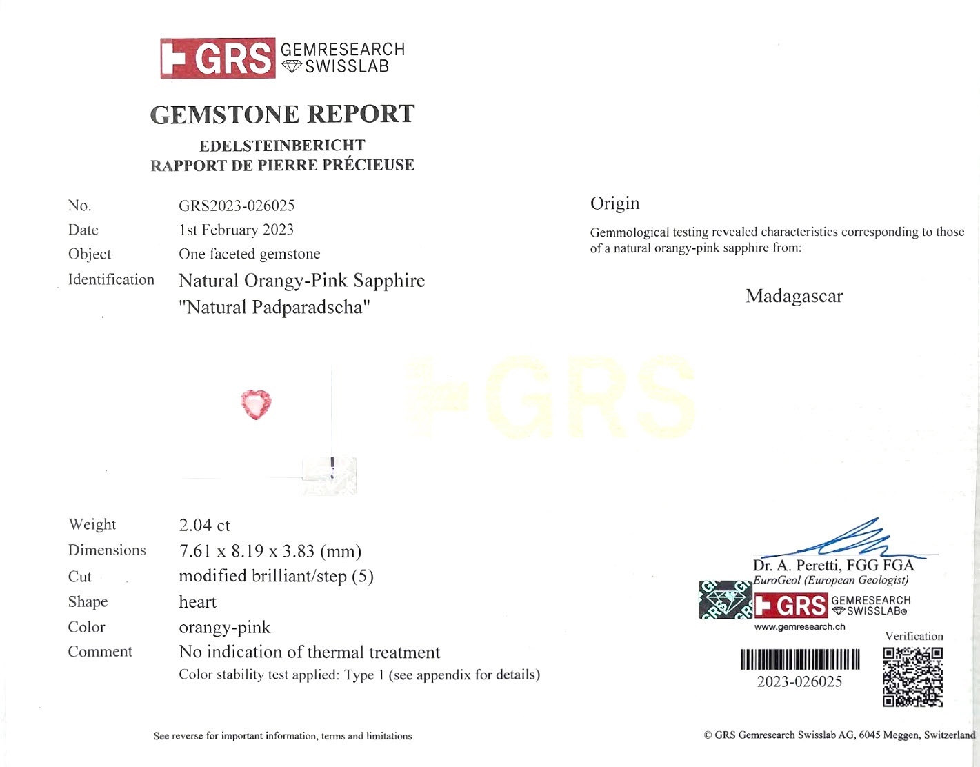 2.04 Ct. Padparadscha Sapphire from Madagascar