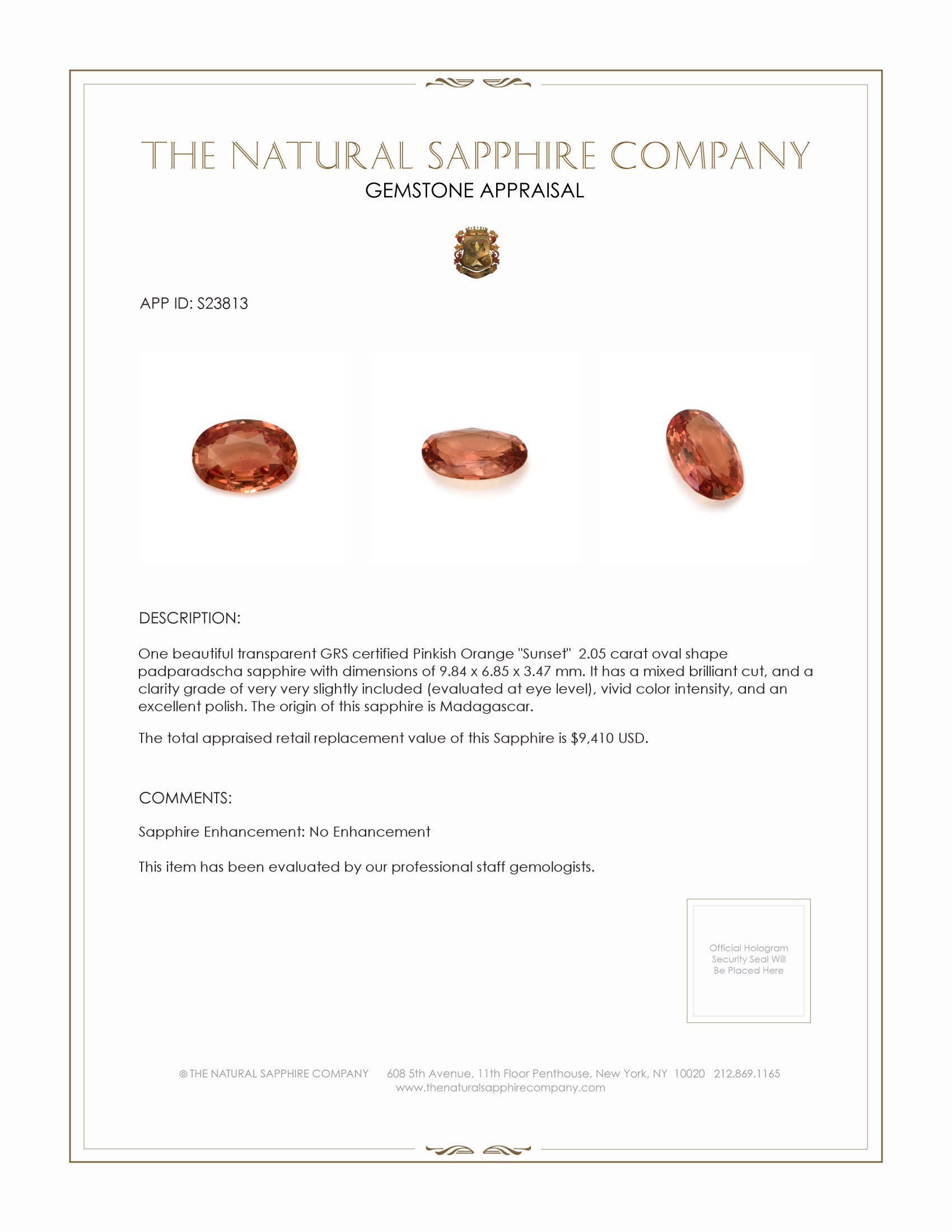 2.05 Ct. Padparadscha Sapphire from Madagascar