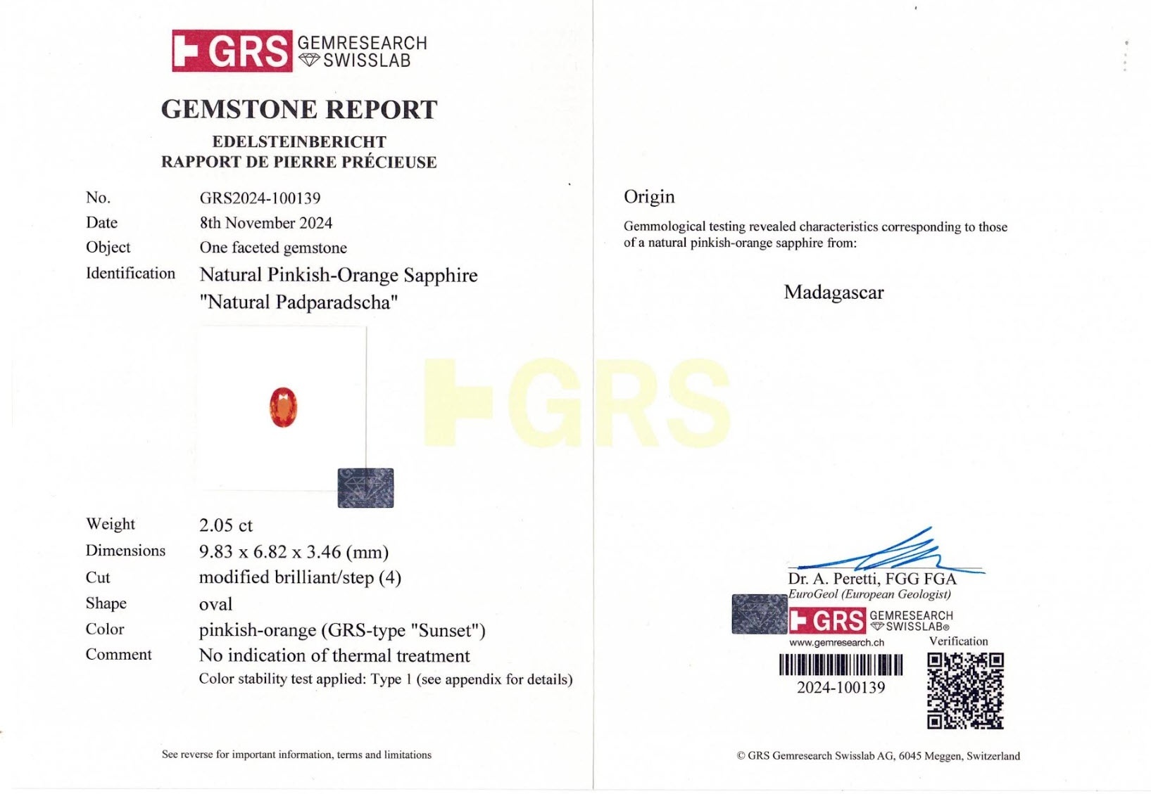 2.05 Ct. Padparadscha Sapphire from Madagascar