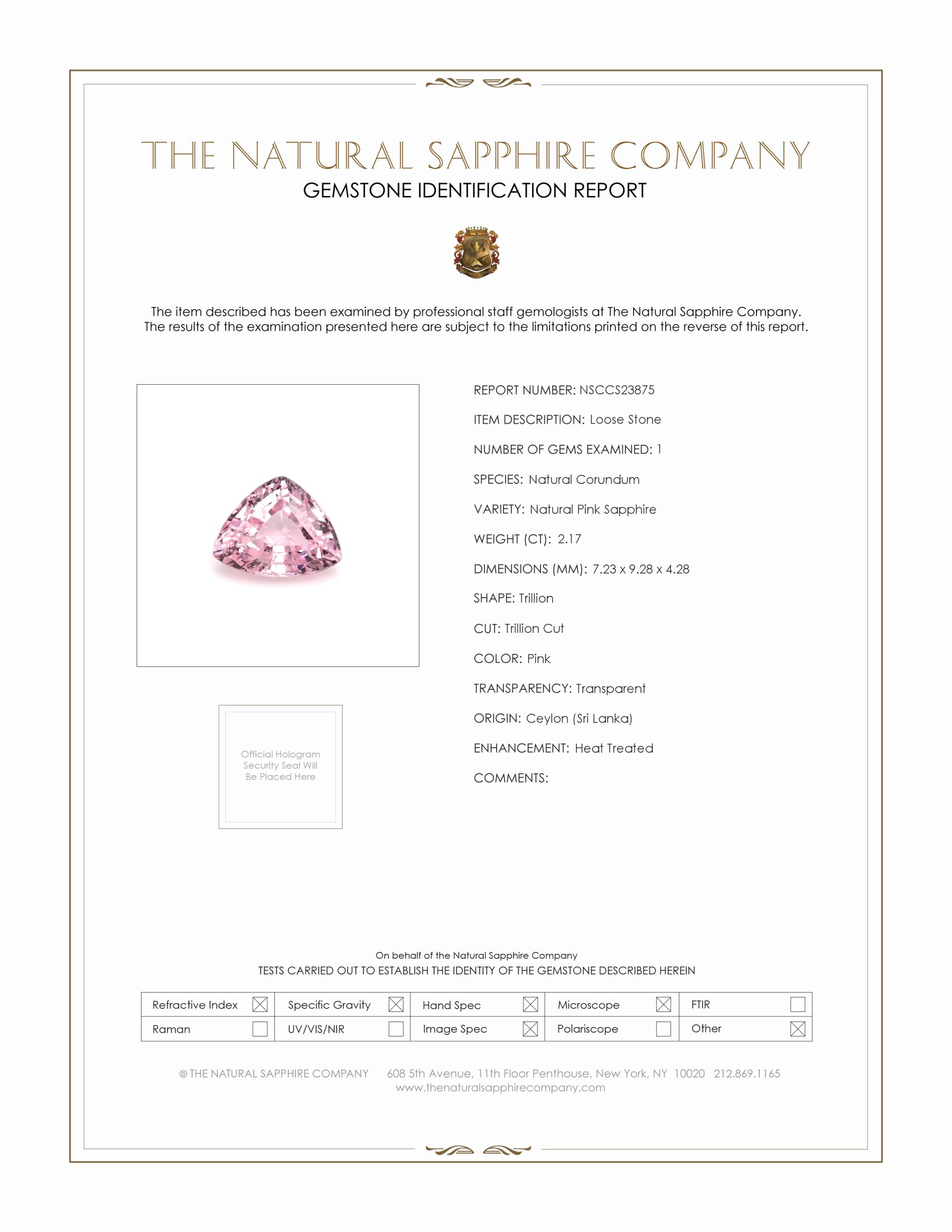 2.17 Ct. Pink Sapphire from Ceylon (Sri Lanka)