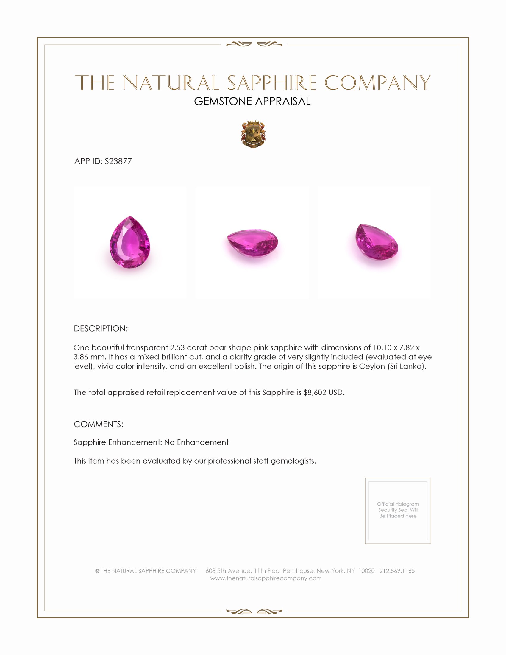 2.53 Ct. Pink Sapphire from Ceylon (Sri Lanka)