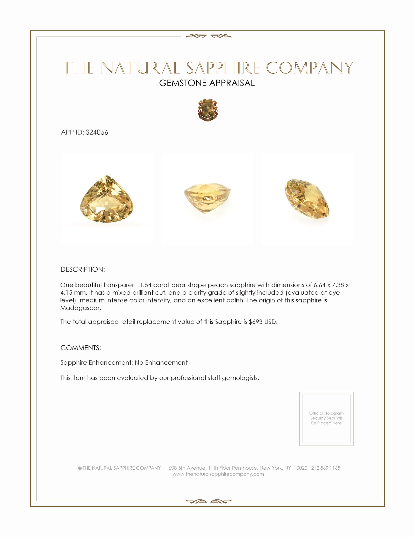 1.54 Ct. Peach Sapphire from Madagascar