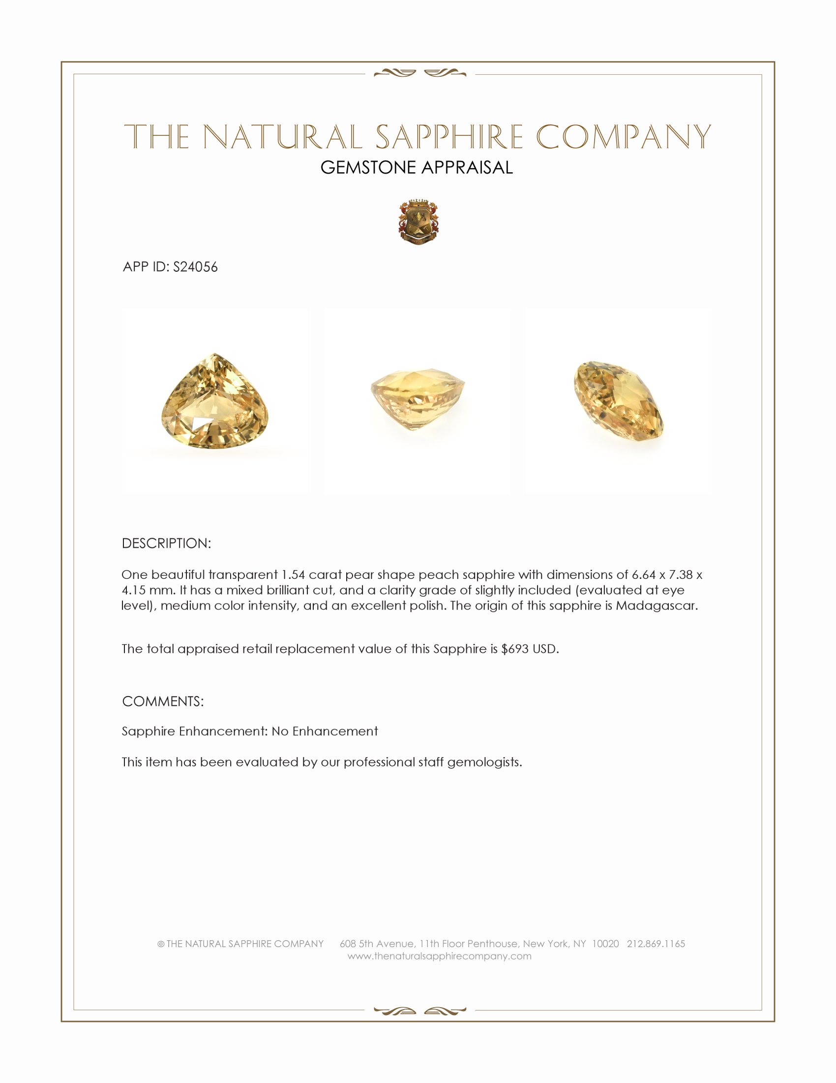 1.54 Ct. Peach Sapphire from Madagascar