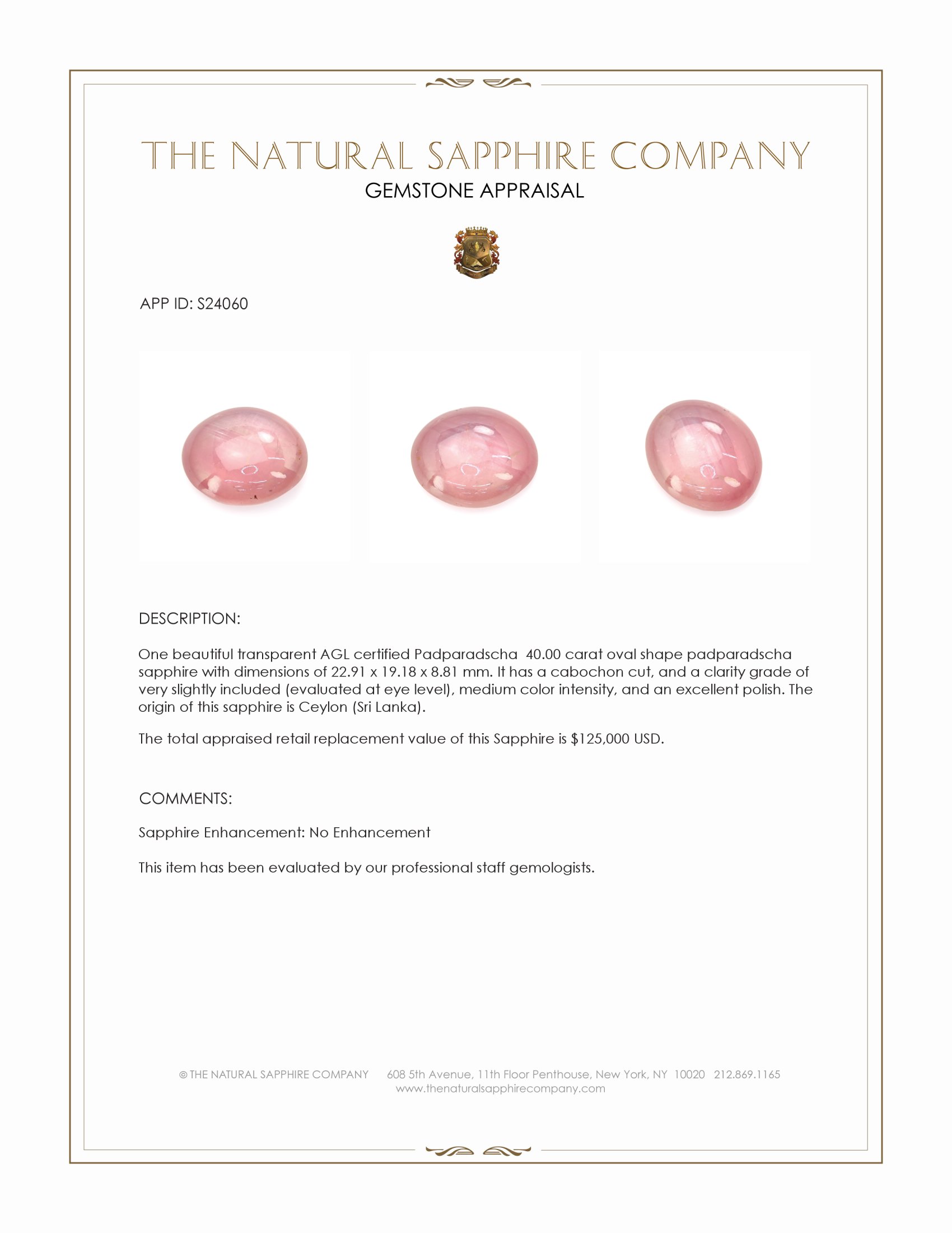 40.00 Ct. Padparadscha Cabochon Sapphire from Ceylon (Sri Lanka)