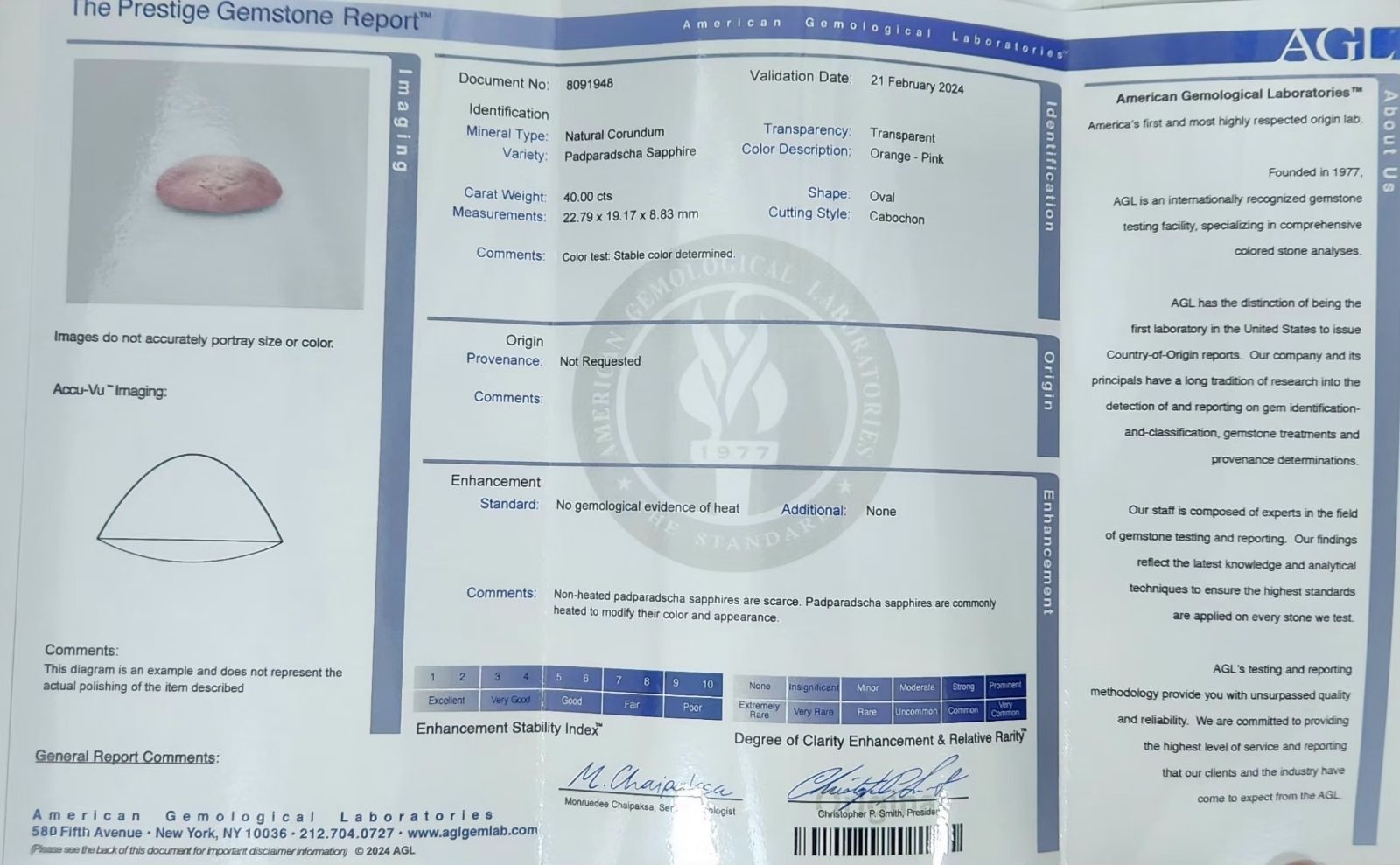 40.00 Ct. Padparadscha Cabochon Sapphire from Ceylon (Sri Lanka)