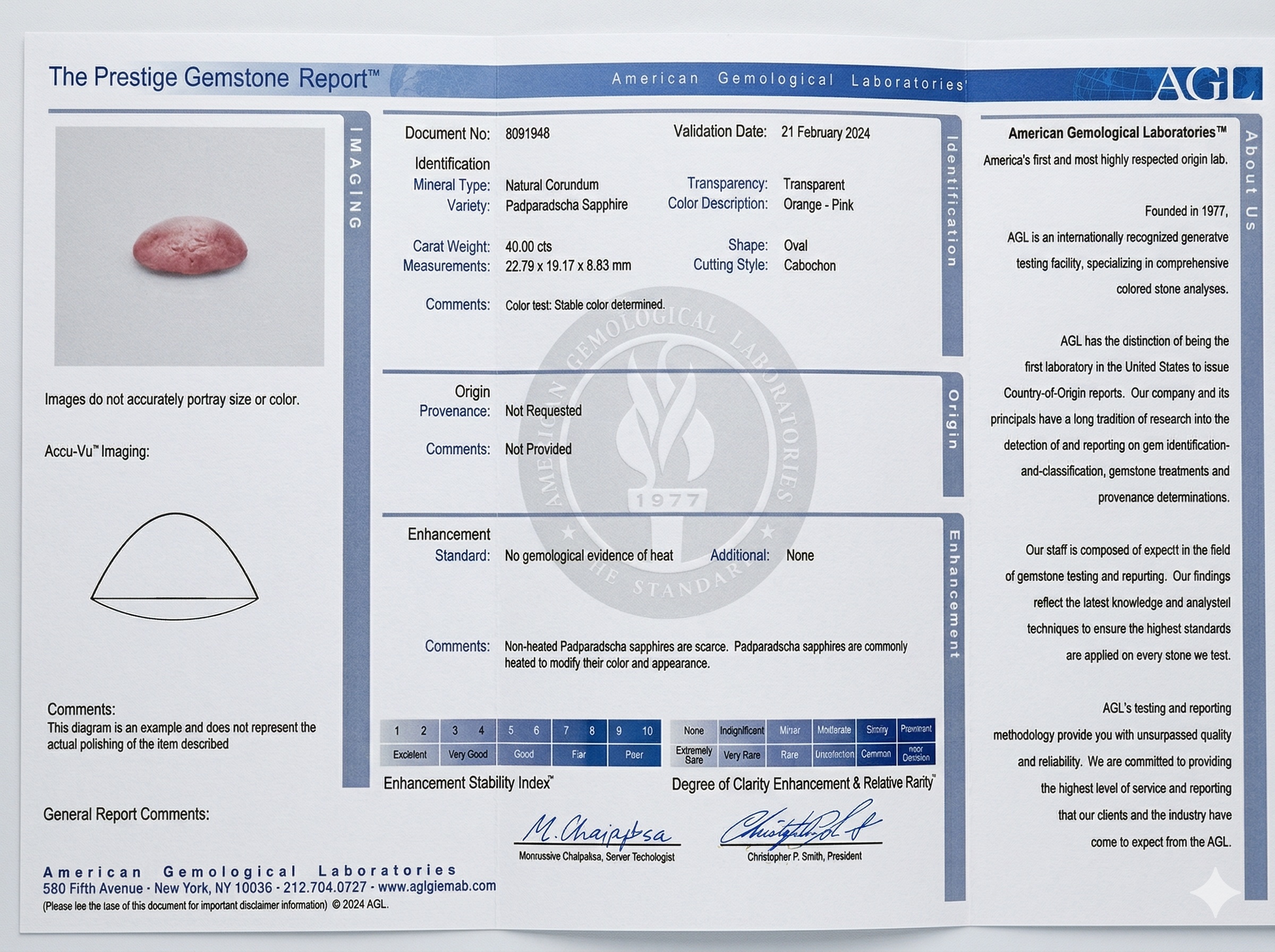 40.00 Ct. Padparadscha Cabochon Sapphire from Ceylon (Sri Lanka)