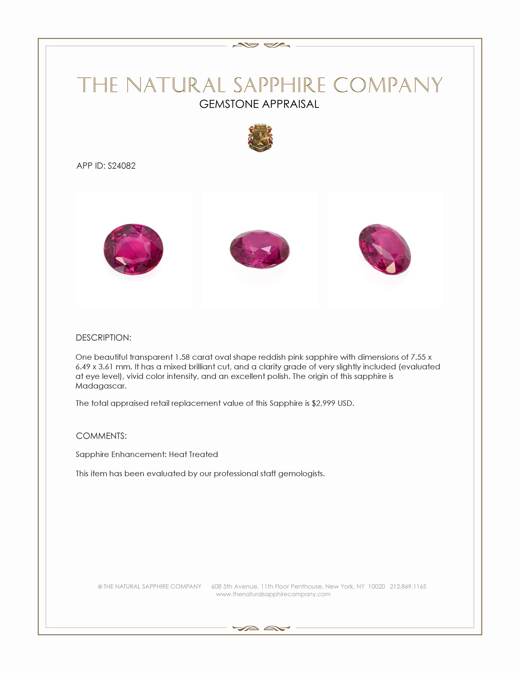 1.58 Ct. Reddish Pink Sapphire from Madagascar