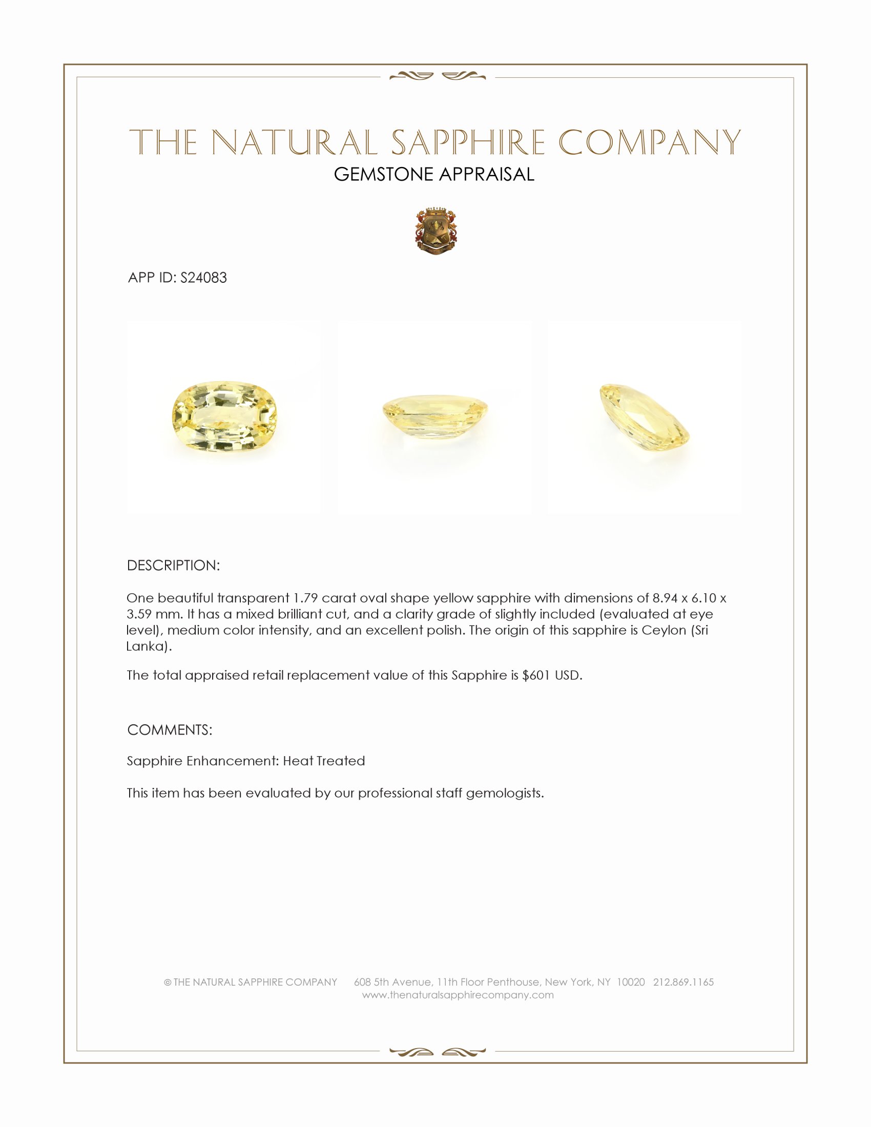 1.79 Ct. Yellow Sapphire from Ceylon (Sri Lanka)