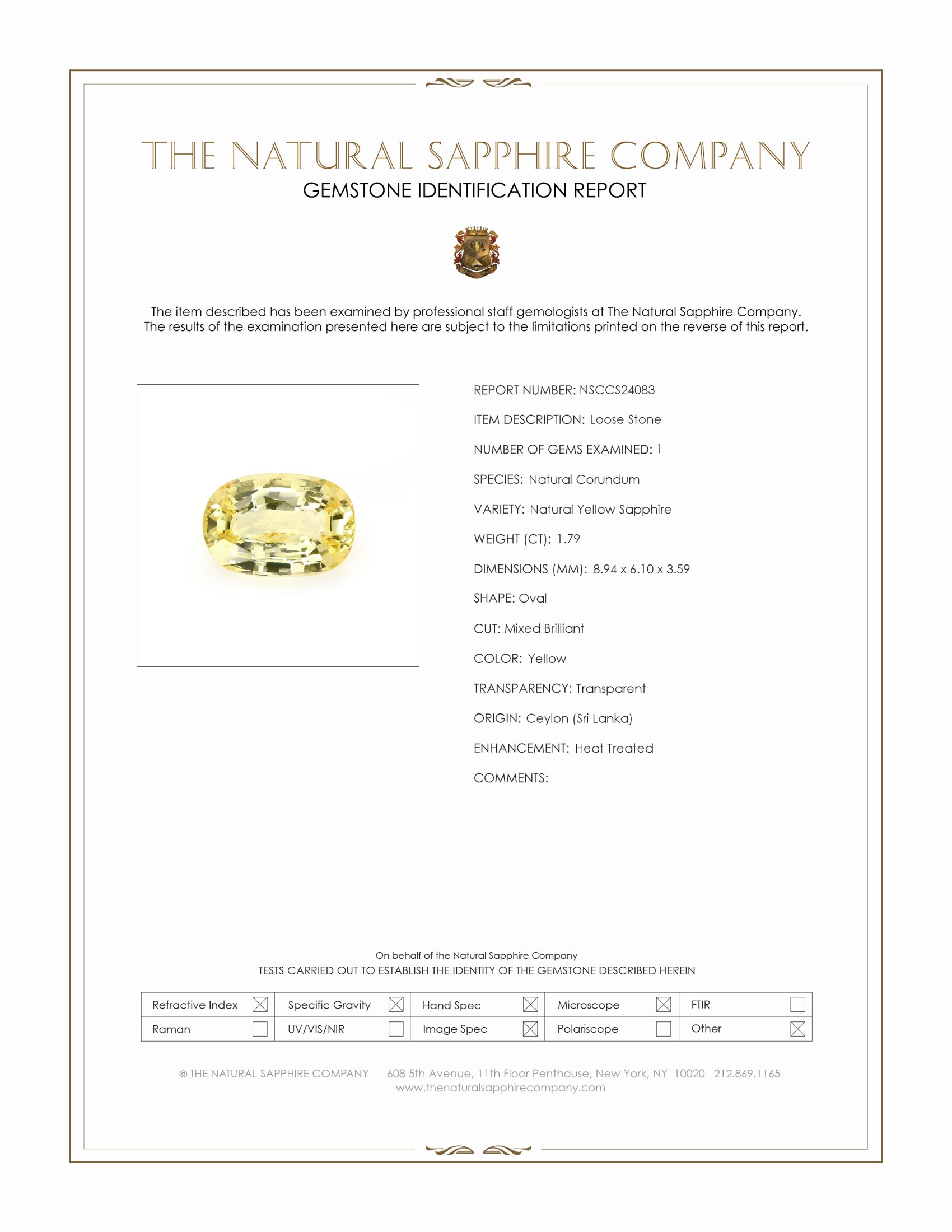 1.79 Ct. Yellow Sapphire from Ceylon (Sri Lanka)