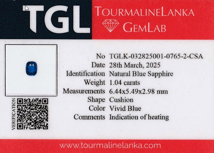 1.03 Ct. Blue Sapphire from Ceylon (Sri Lanka)