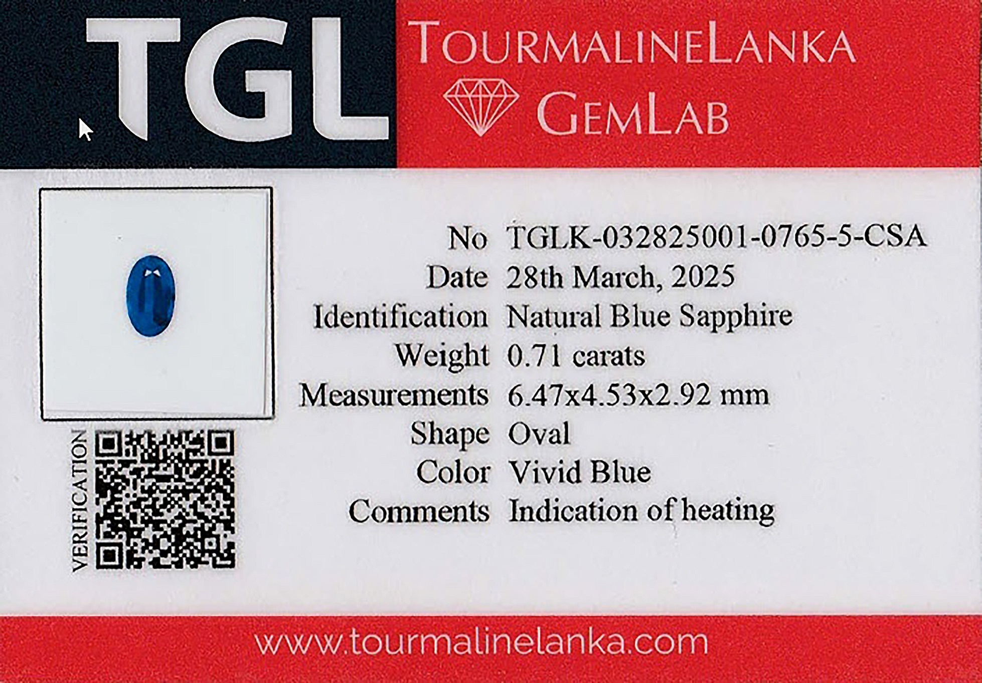 0.73 Ct. Blue Sapphire from Ceylon (Sri Lanka)