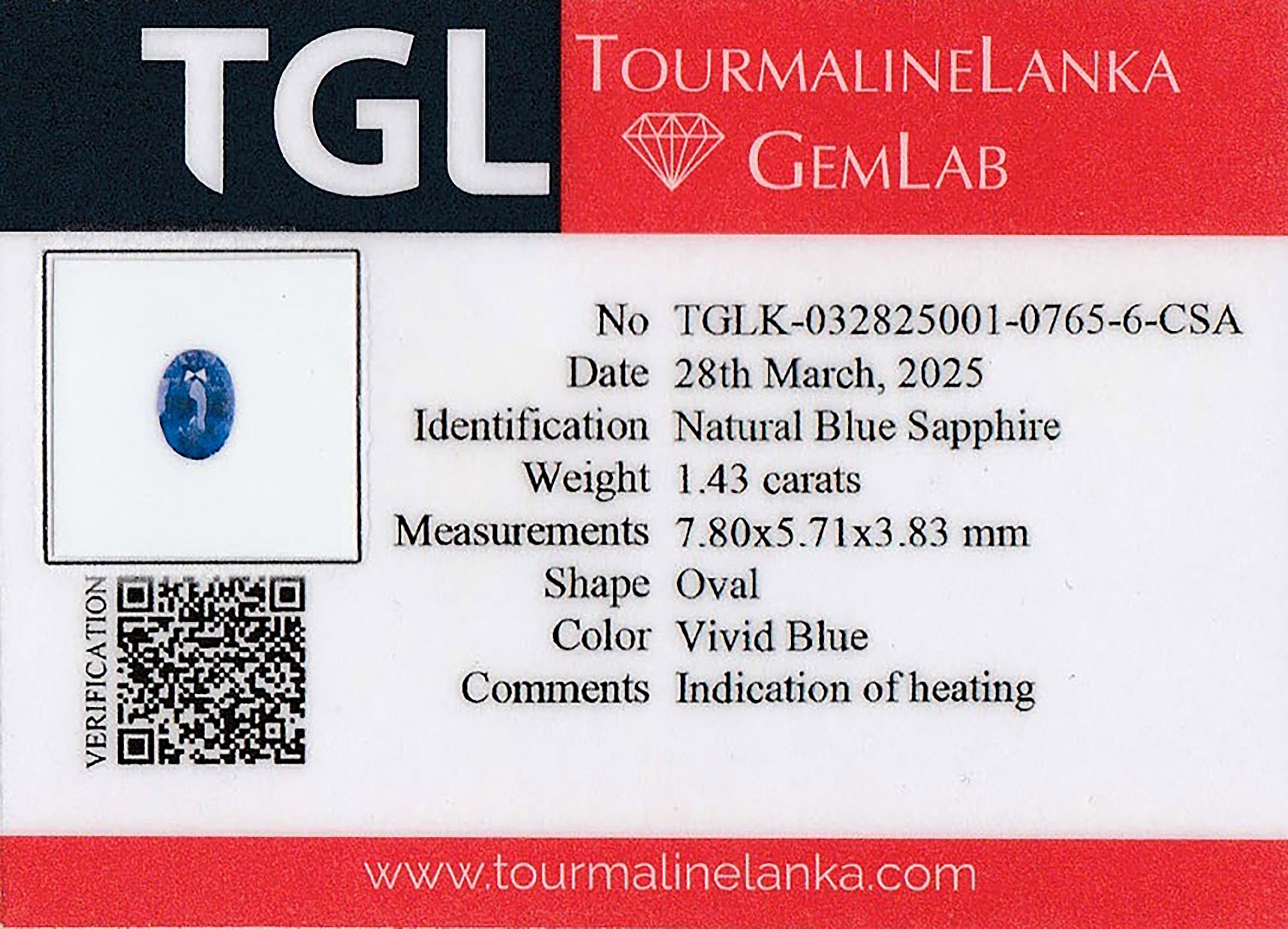 1.41 Ct. Blue Sapphire from Ceylon (Sri Lanka)