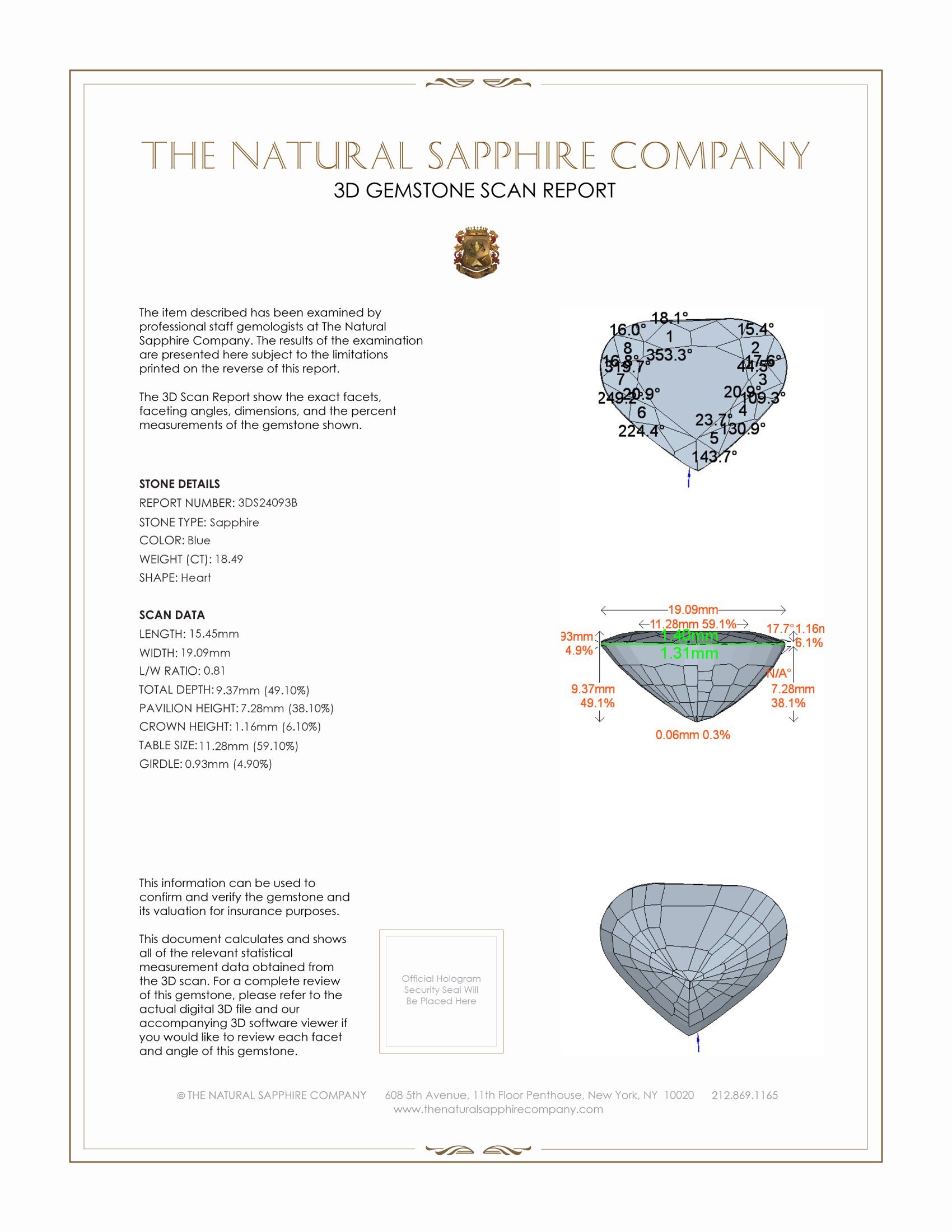 18.49 Ct. Blue Sapphire from Ceylon (Sri Lanka)