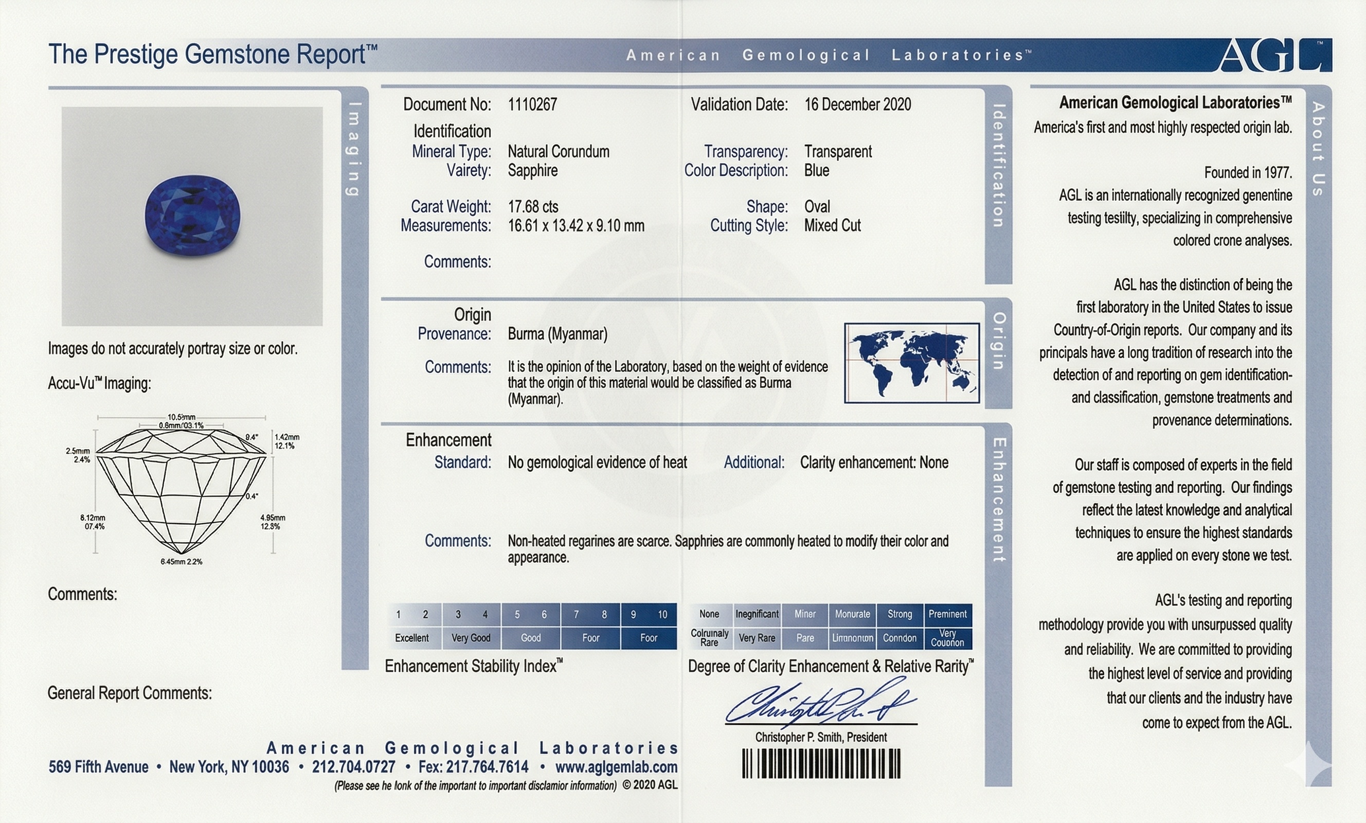 17.68 Ct. Blue Sapphire from Burma (Myanmar)
