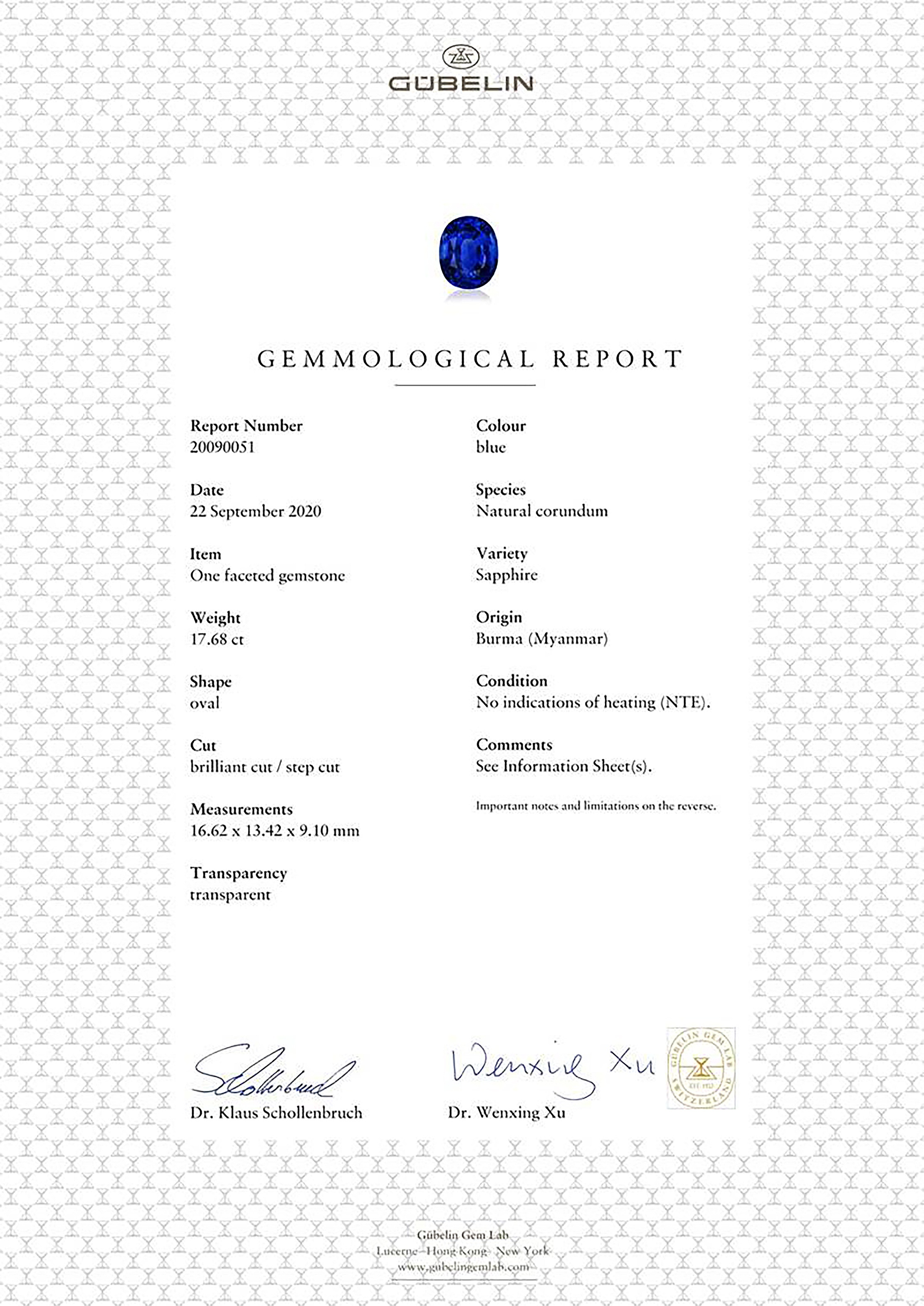 17.68 Ct. Blue Sapphire from Burma (Myanmar)