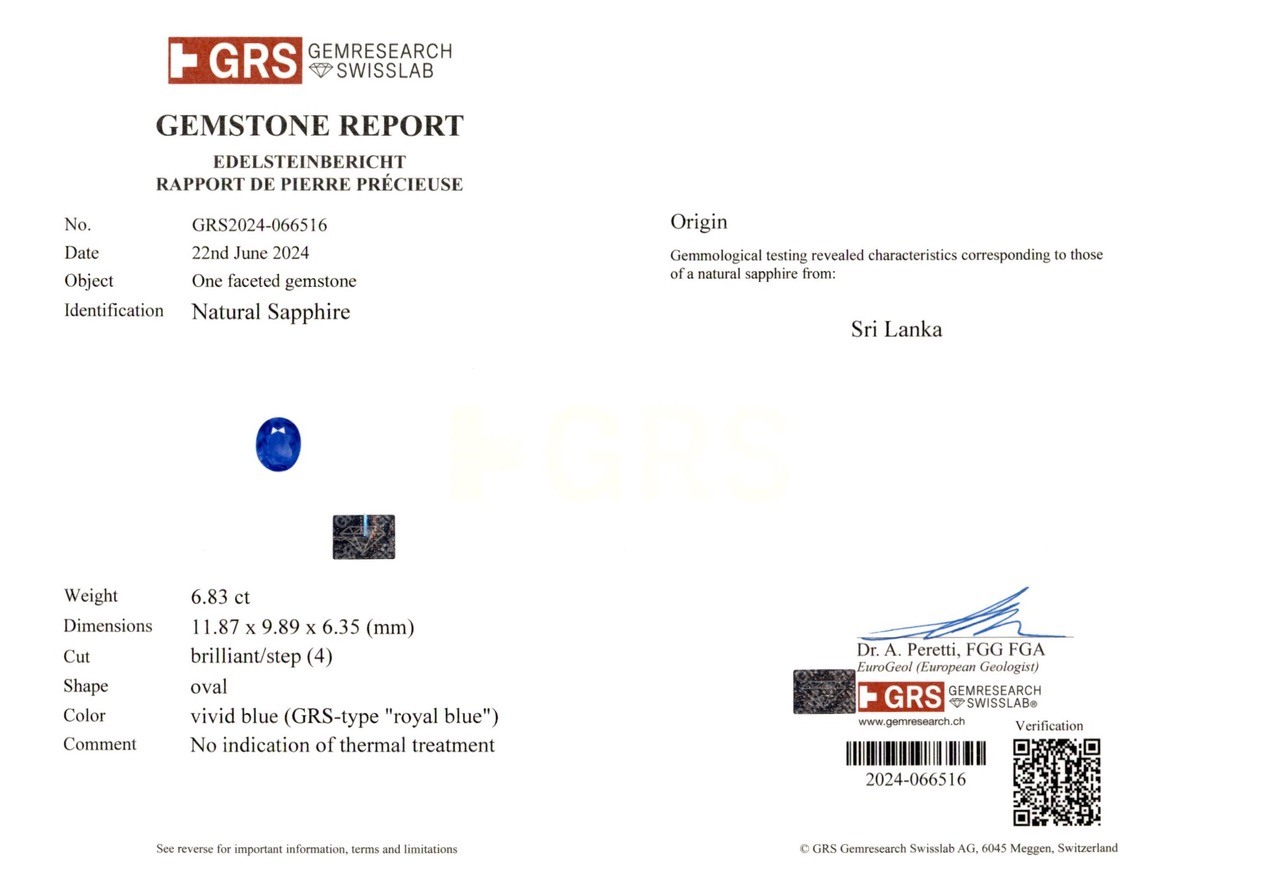6.83 Ct. Blue Sapphire from Ceylon (Sri Lanka)