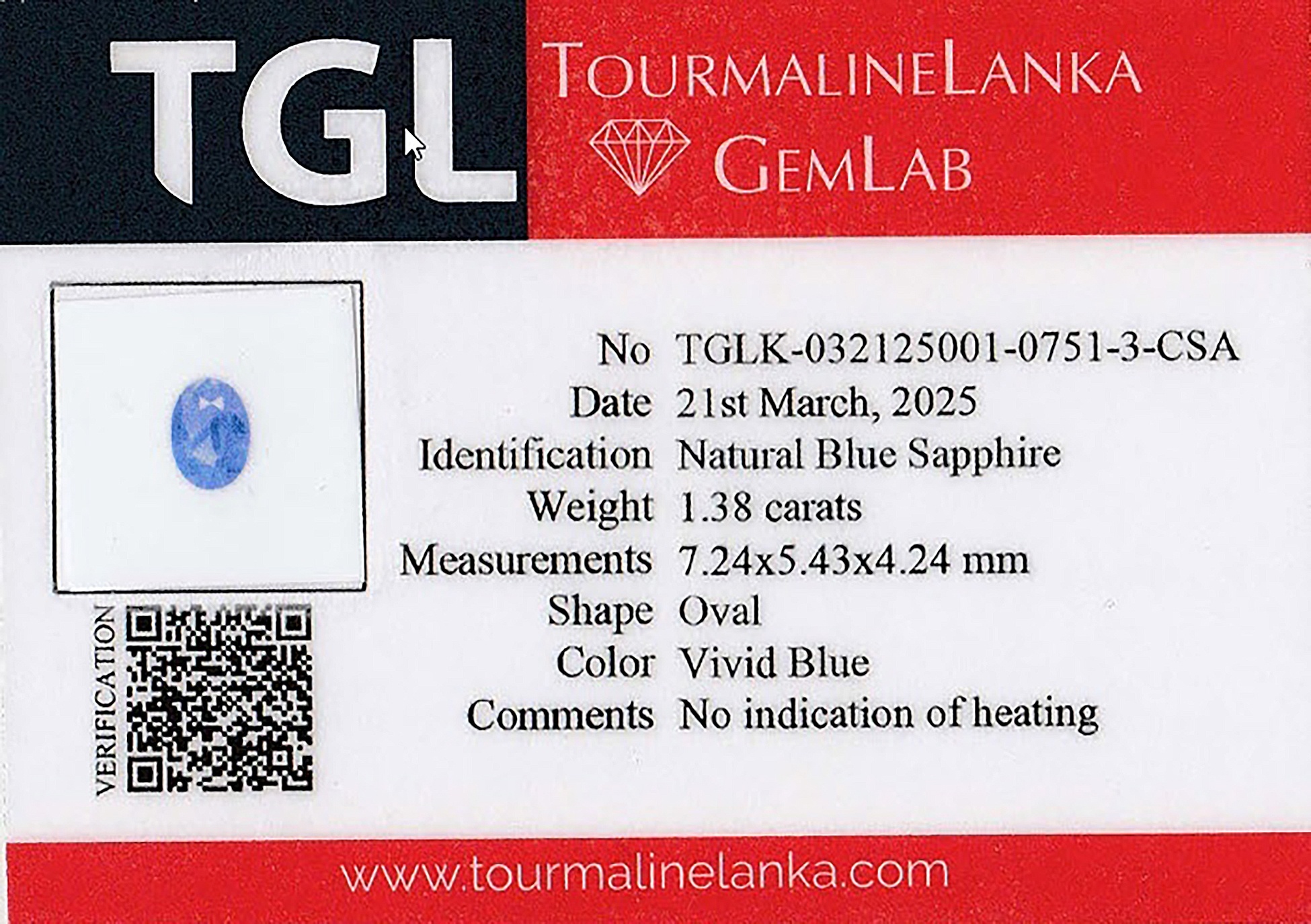 1.37 Ct. Blue Sapphire from Ceylon (Sri Lanka)