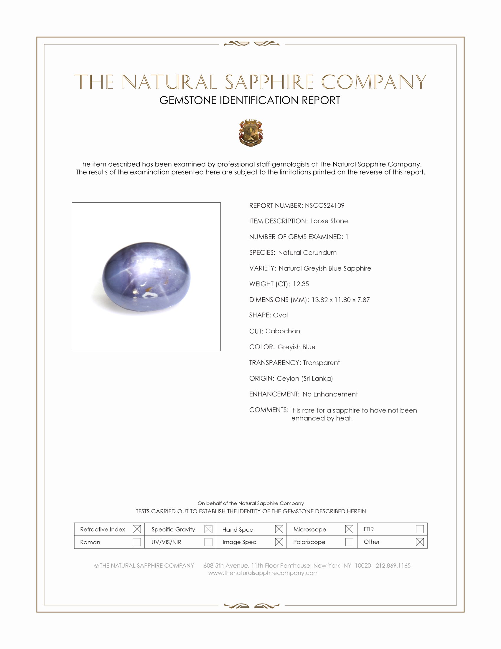 12.35 Ct. Greyish Blue Star Sapphire from Ceylon (Sri Lanka)