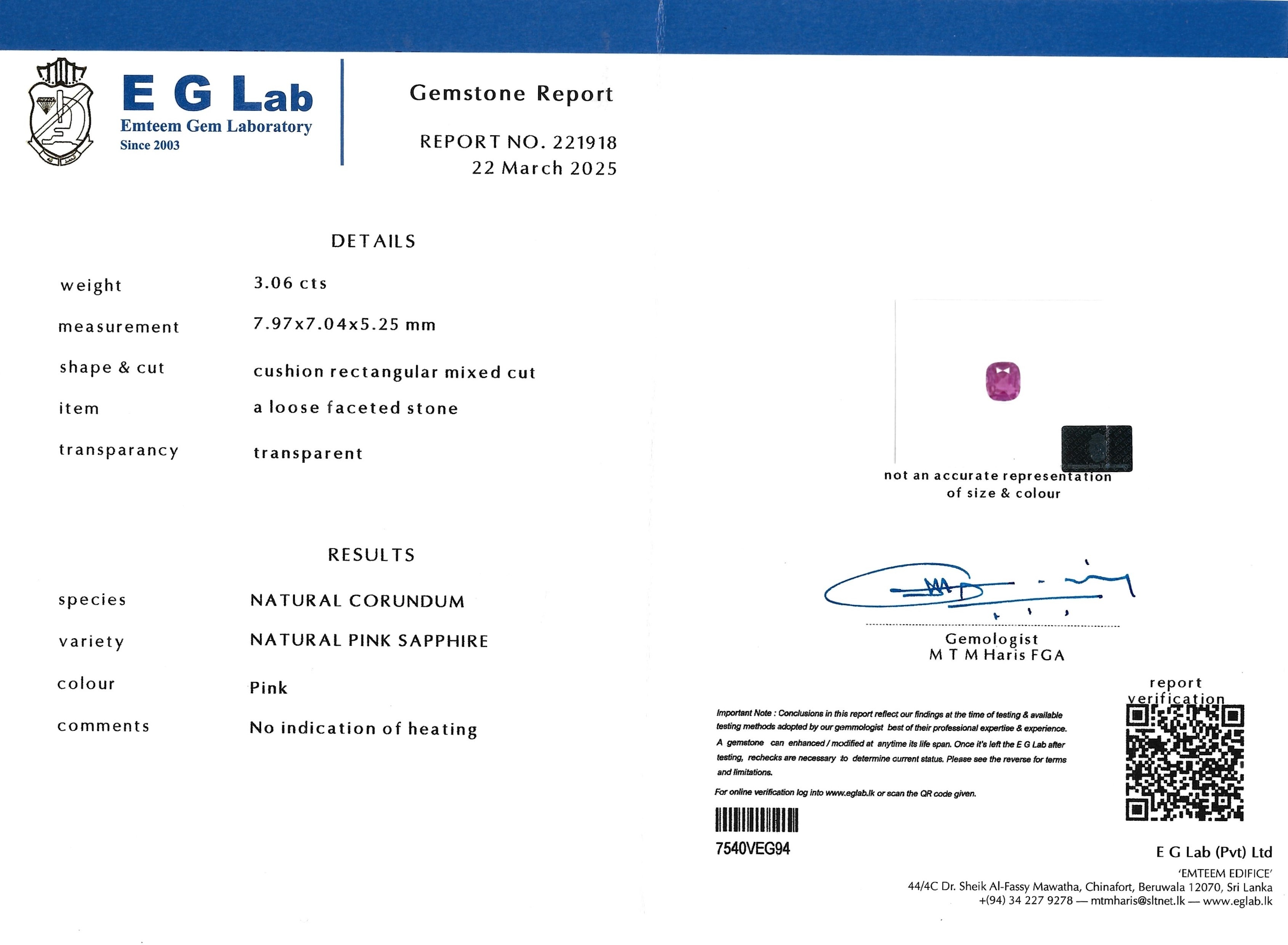 3.06 Ct. Pink Sapphire from Madagascar