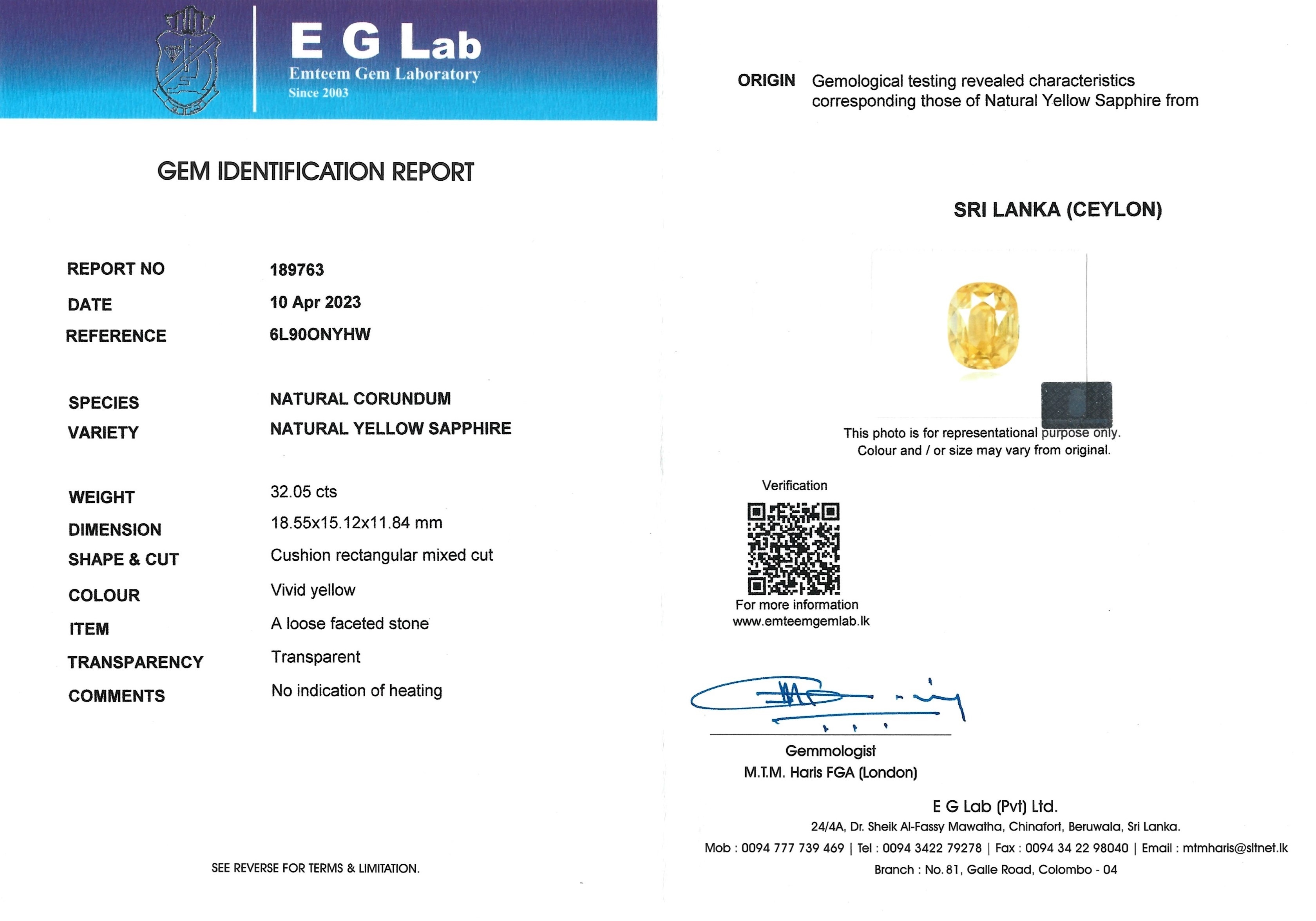 32.05 Ct. Yellow Sapphire from Ceylon (Sri Lanka)