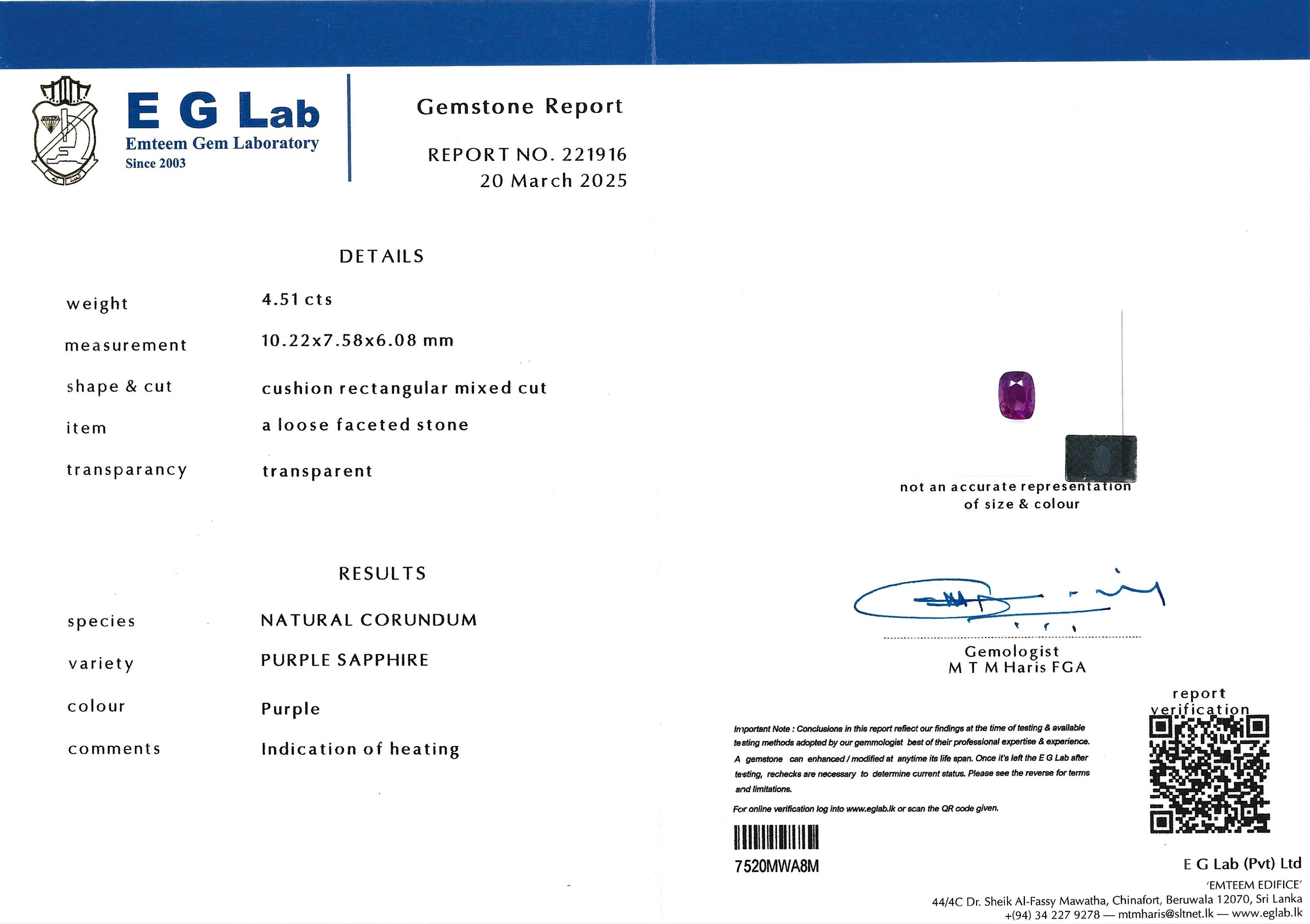 4.51 Ct. Purple Sapphire from Madagascar