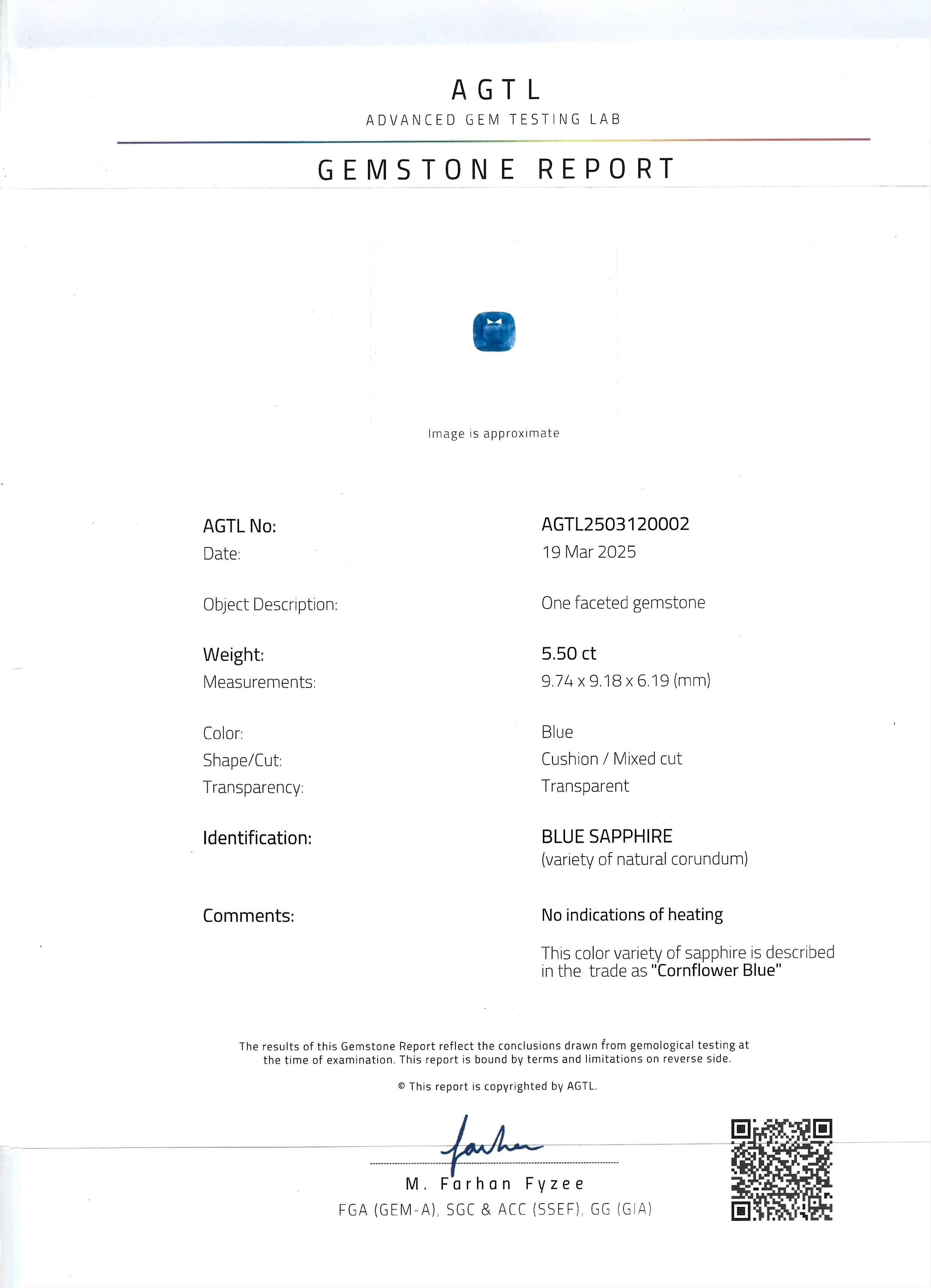 5.50 Ct. Blue Sapphire from Ceylon (Sri Lanka)