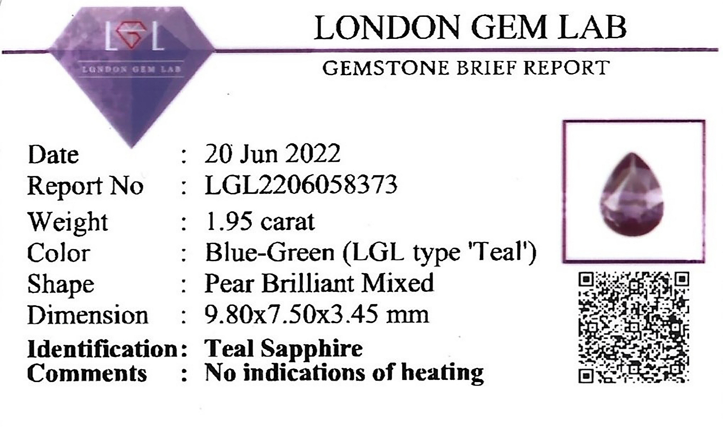 1.95 Ct. Bluish Green Sapphire from Madagascar