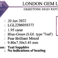 1.95 Ct. Bluish Green Sapphire from Madagascar Scan Report