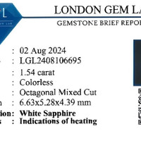 1.54 Ct. White Sapphire from Ceylon (Sri Lanka) Scan Report