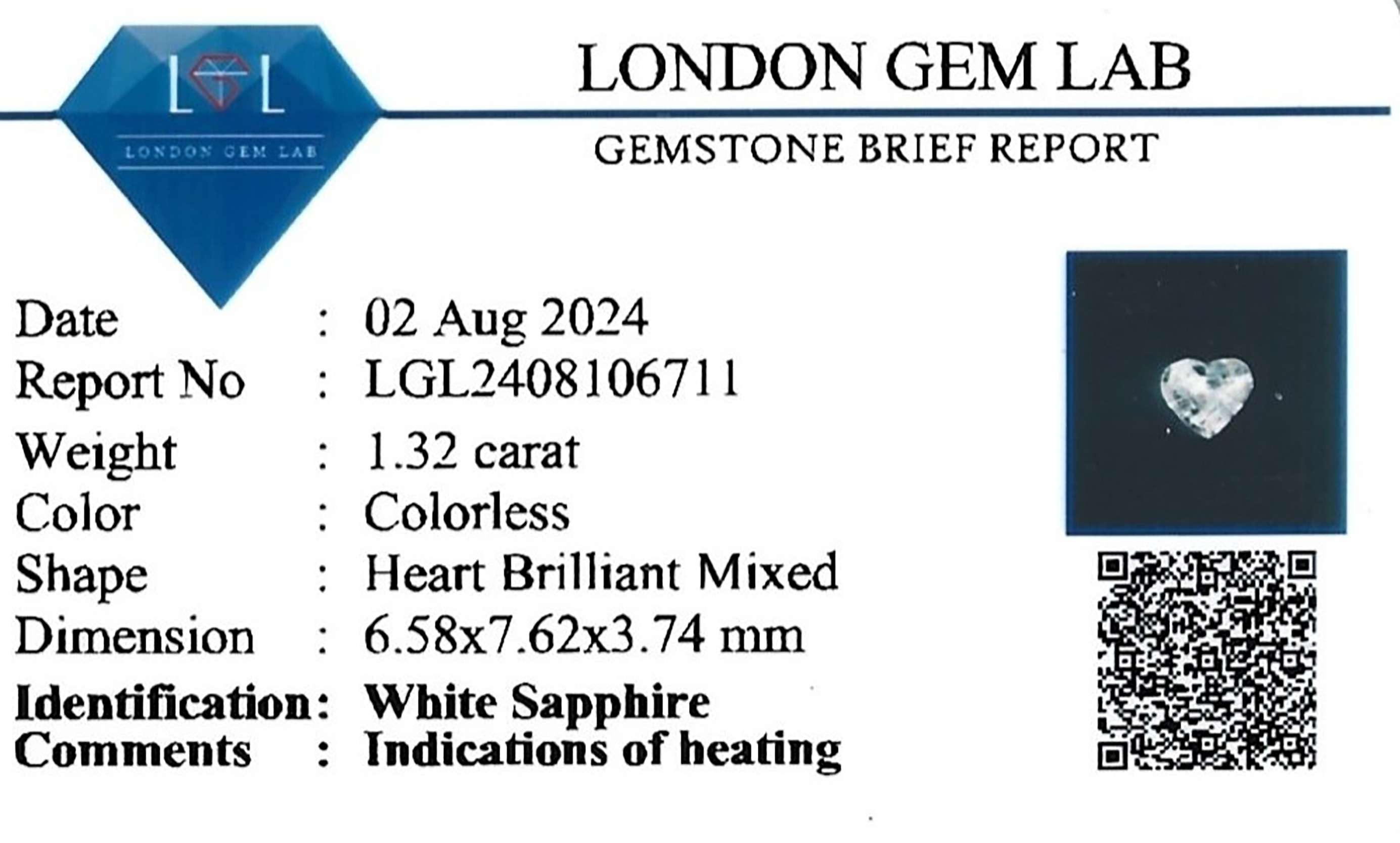 1.32 Ct. White Sapphire from Ceylon (Sri Lanka)