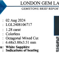 1.28 Ct. White Sapphire from Ceylon (Sri Lanka) Scan Report