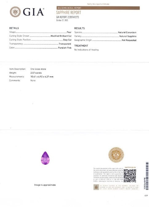 2.57 Ct. Purplish Pink Sapphire from Ceylon (Sri Lanka)