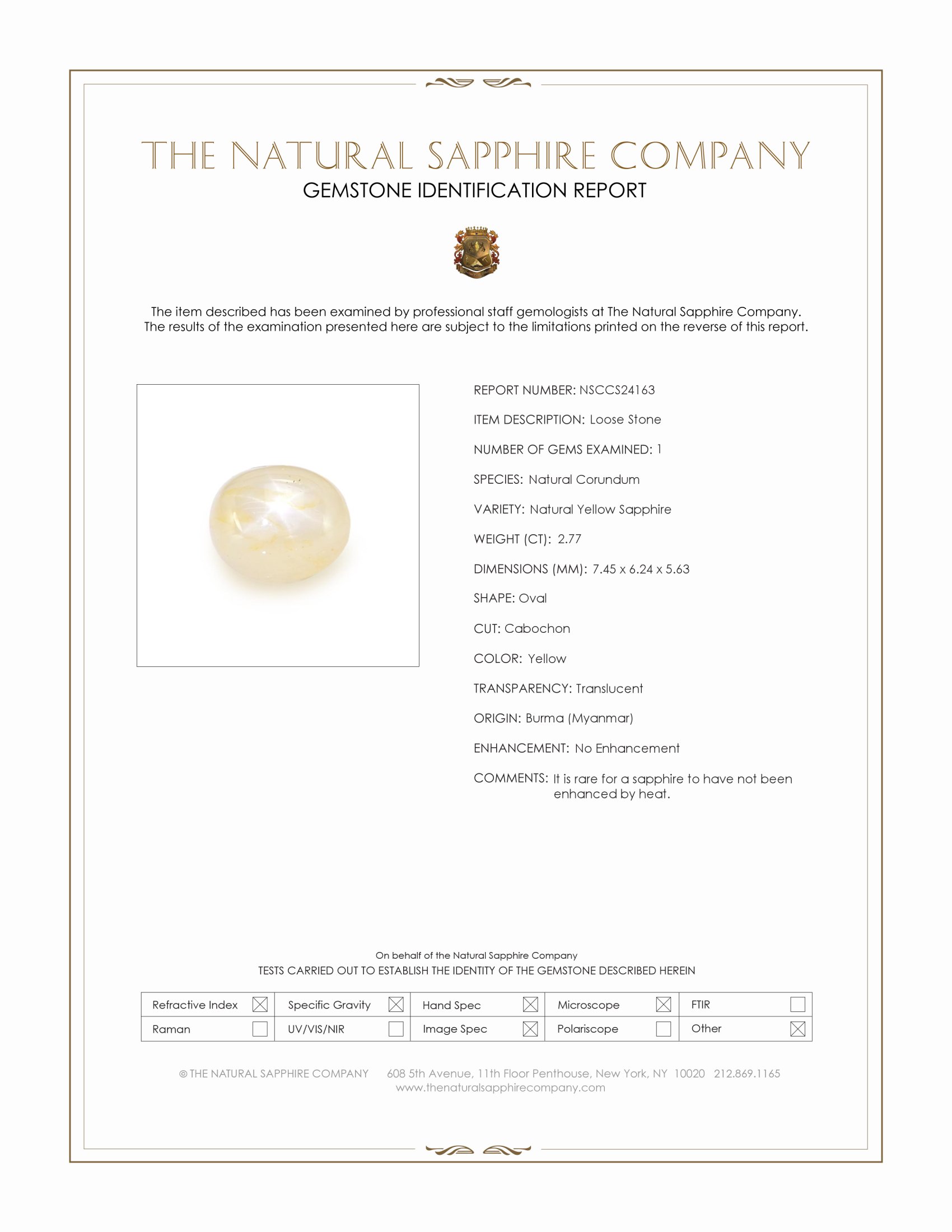 2.77 Ct. Yellow Star Sapphire from Burma (Myanmar)