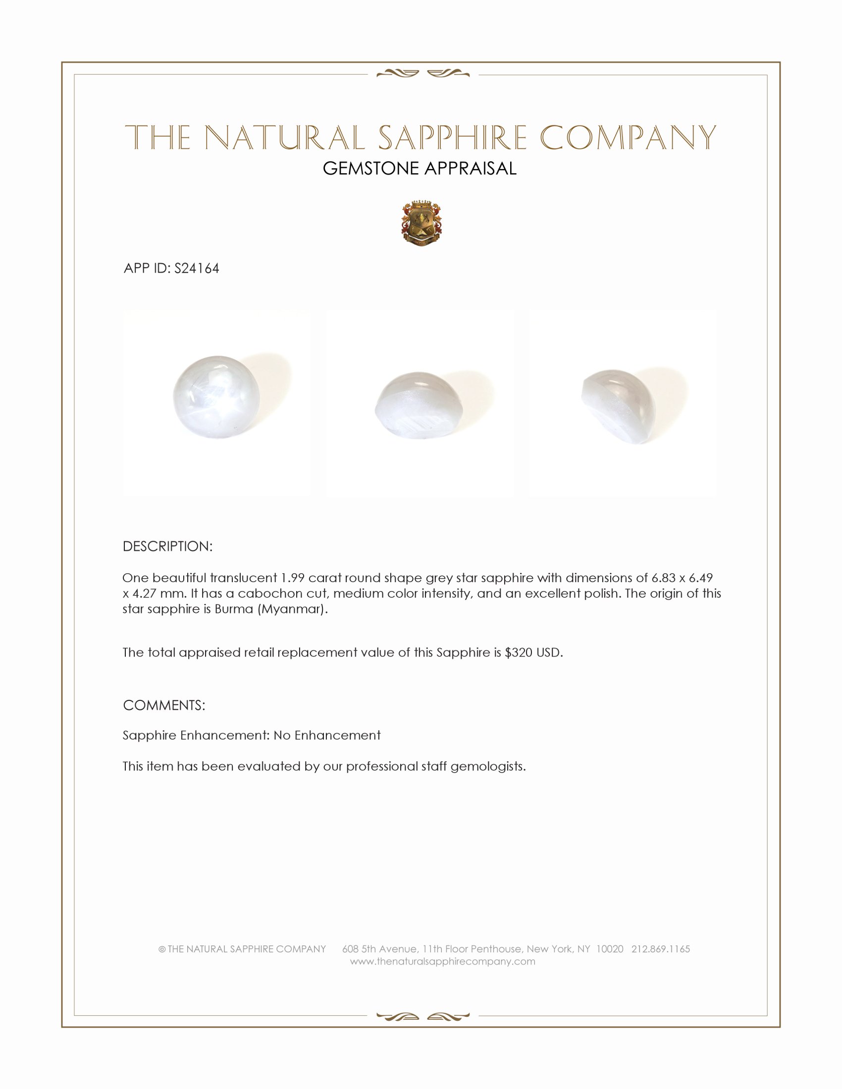 1.99 Ct. Grey Star Sapphire from Burma (Myanmar)