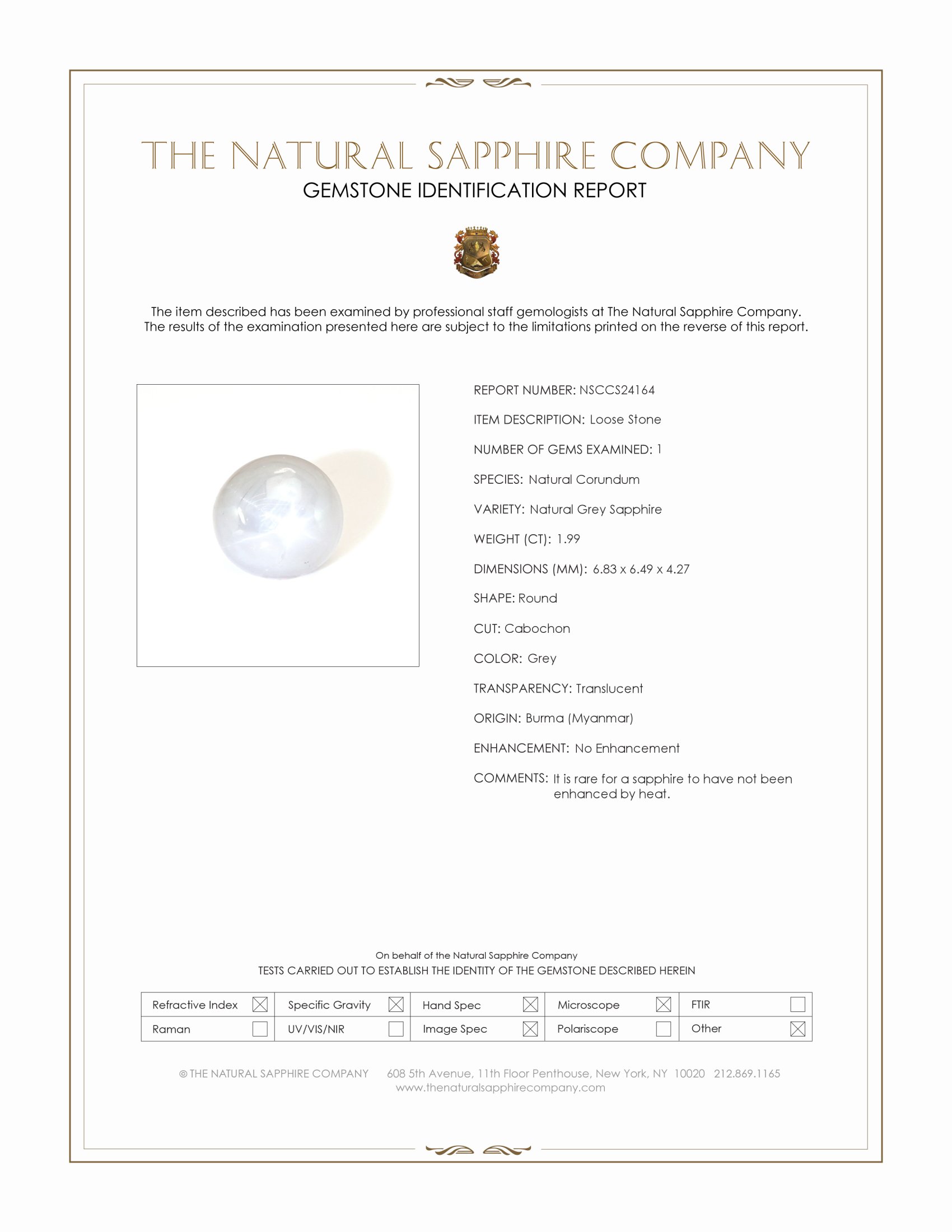 1.99 Ct. Grey Star Sapphire from Burma (Myanmar)