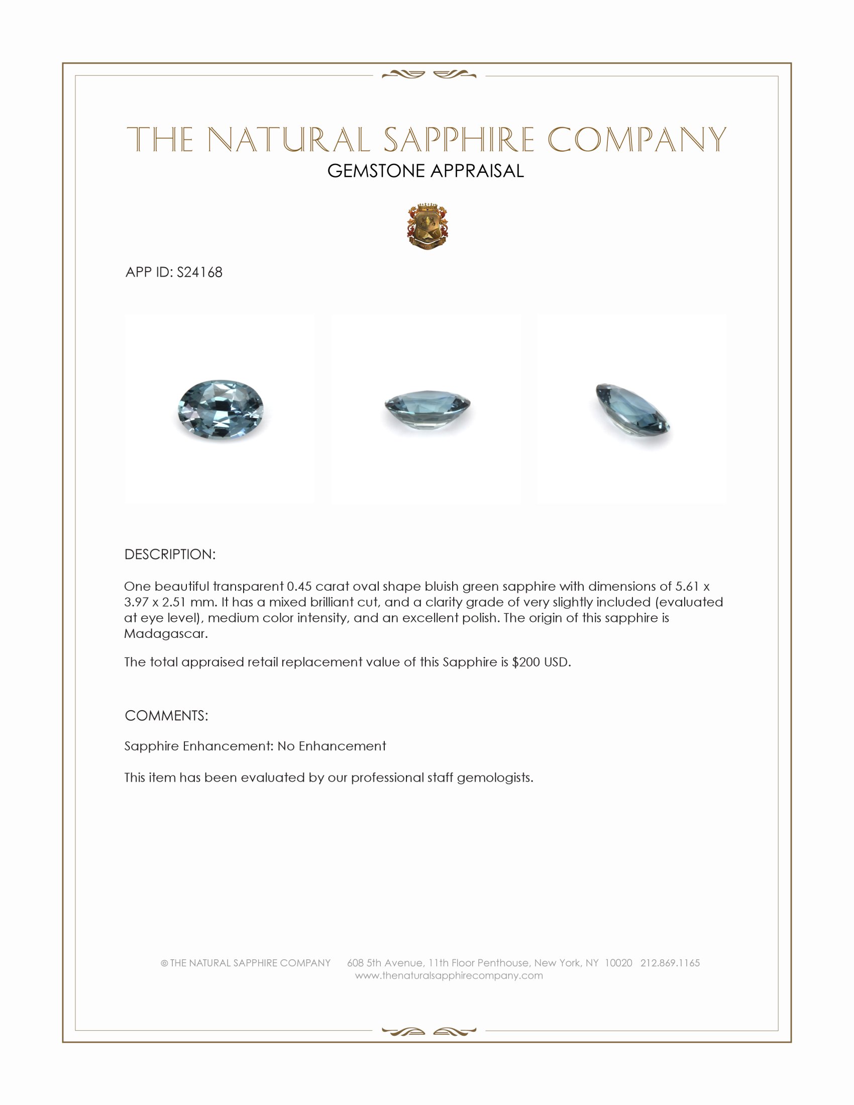0.45 Ct. Bluish Green Sapphire from Madagascar