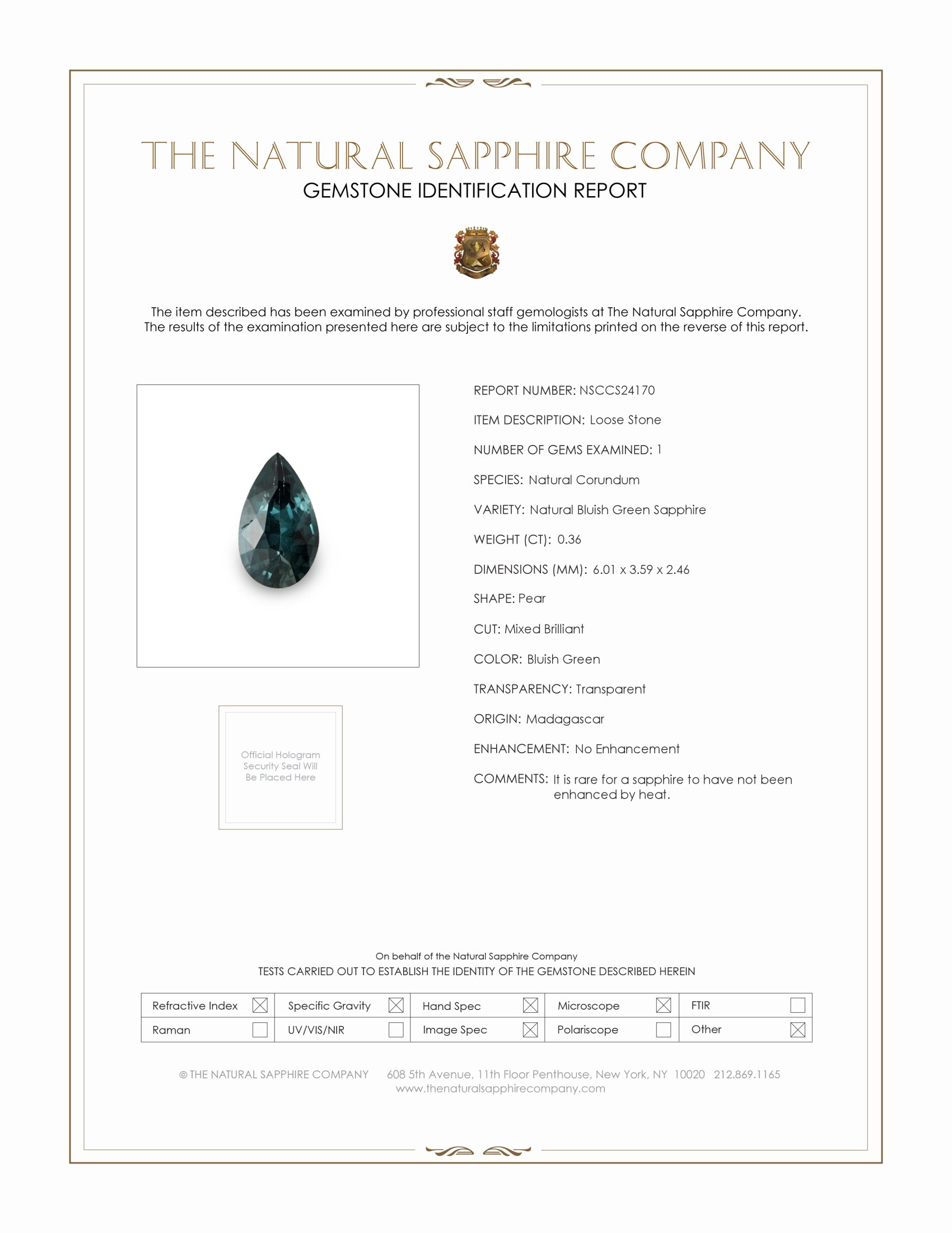 0.36 Ct. Bluish Green Sapphire from Madagascar