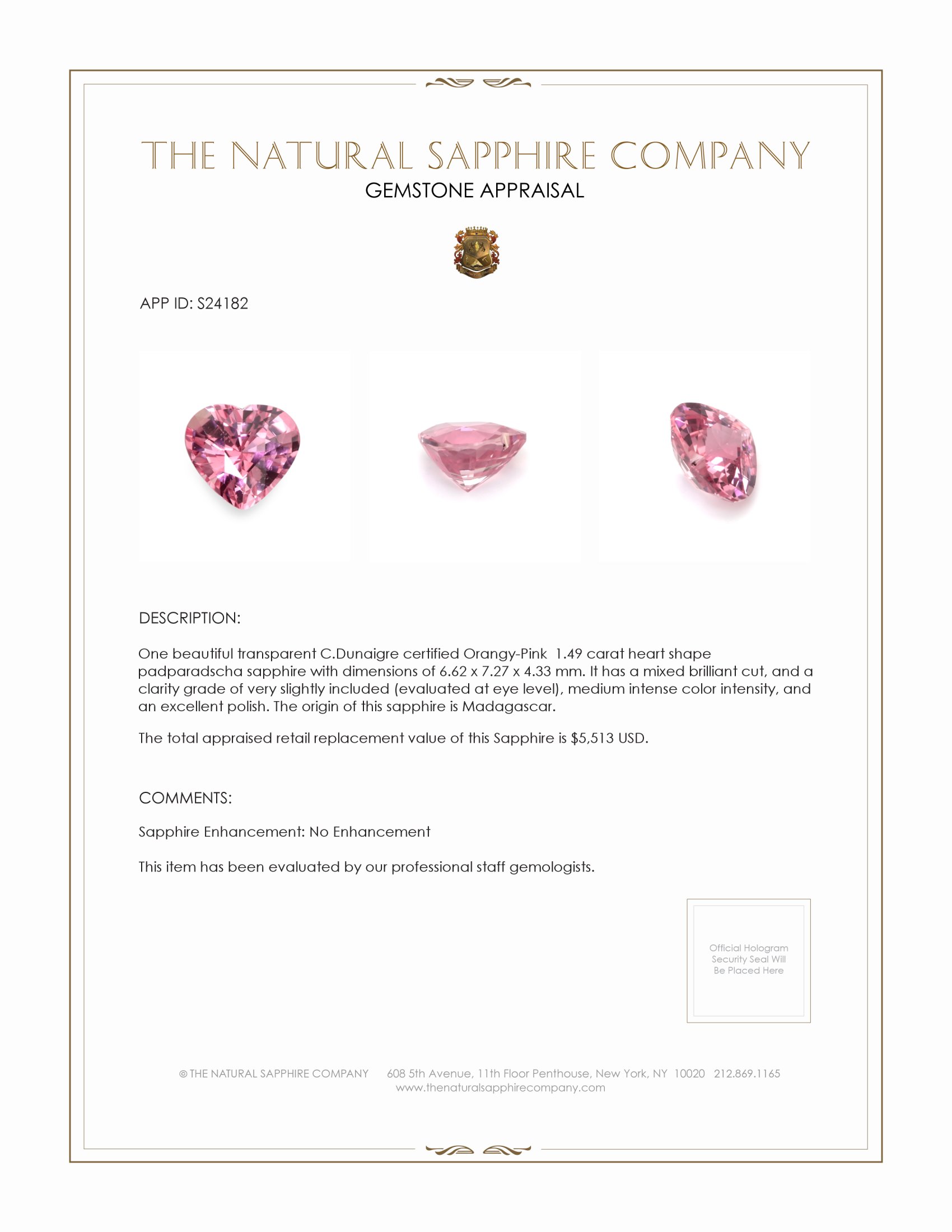 1.49 Ct. Padparadscha Sapphire from Madagascar