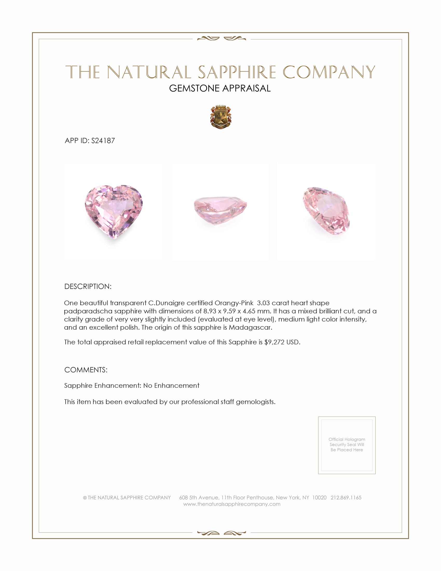 3.03 Ct. Padparadscha Sapphire from Madagascar