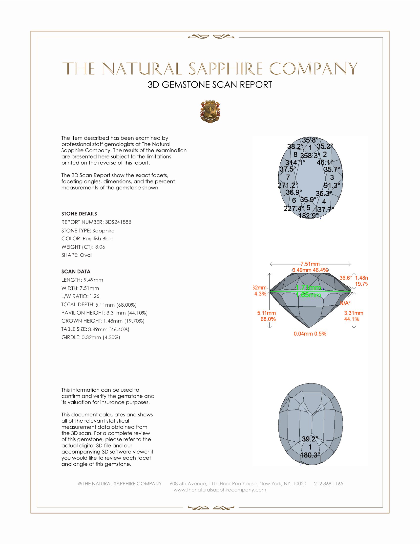 3.06 Ct. Purplish Blue Sapphire from Ceylon (Sri Lanka)