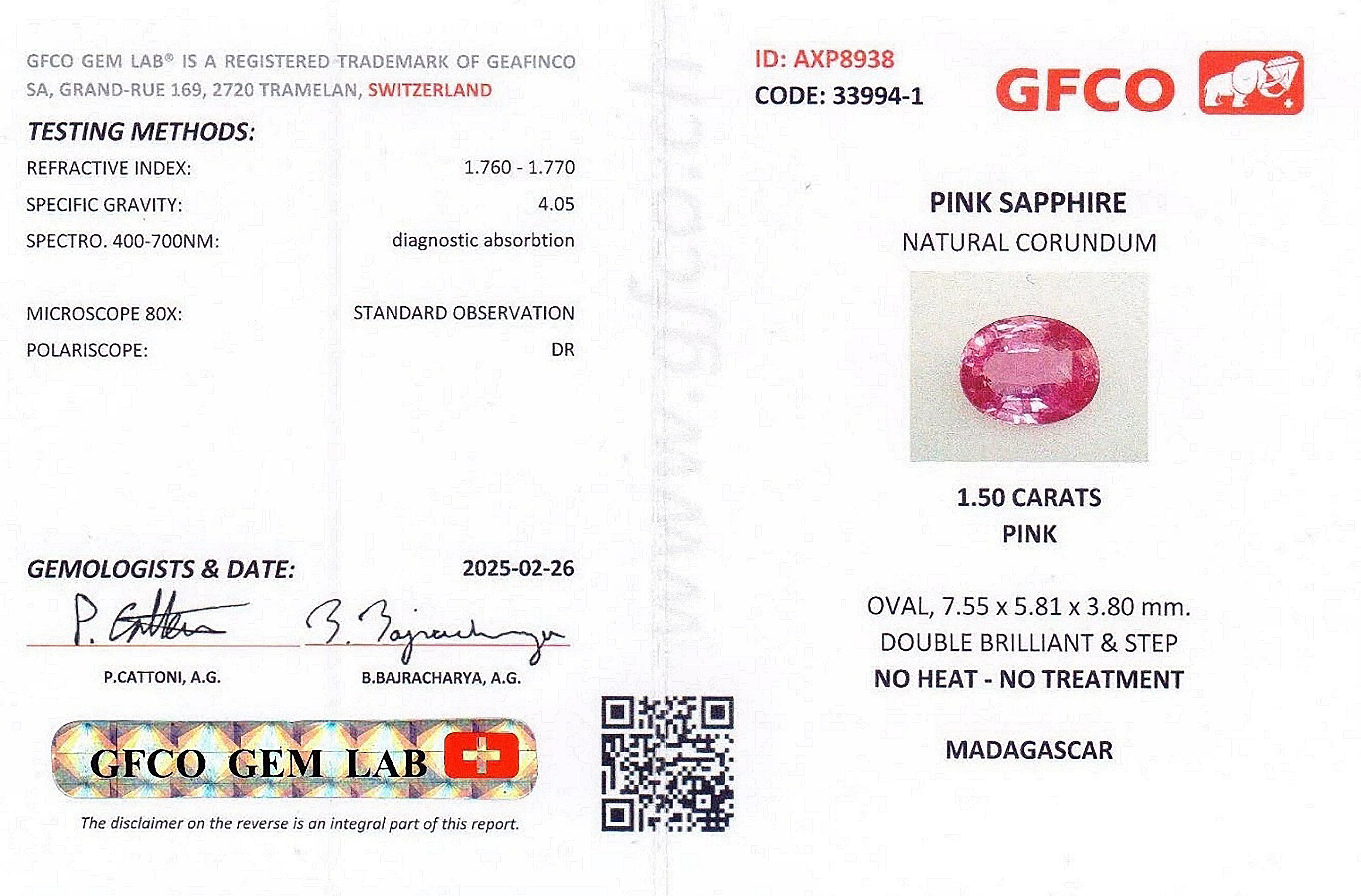 1.50 Ct. Pink Sapphire from Madagascar