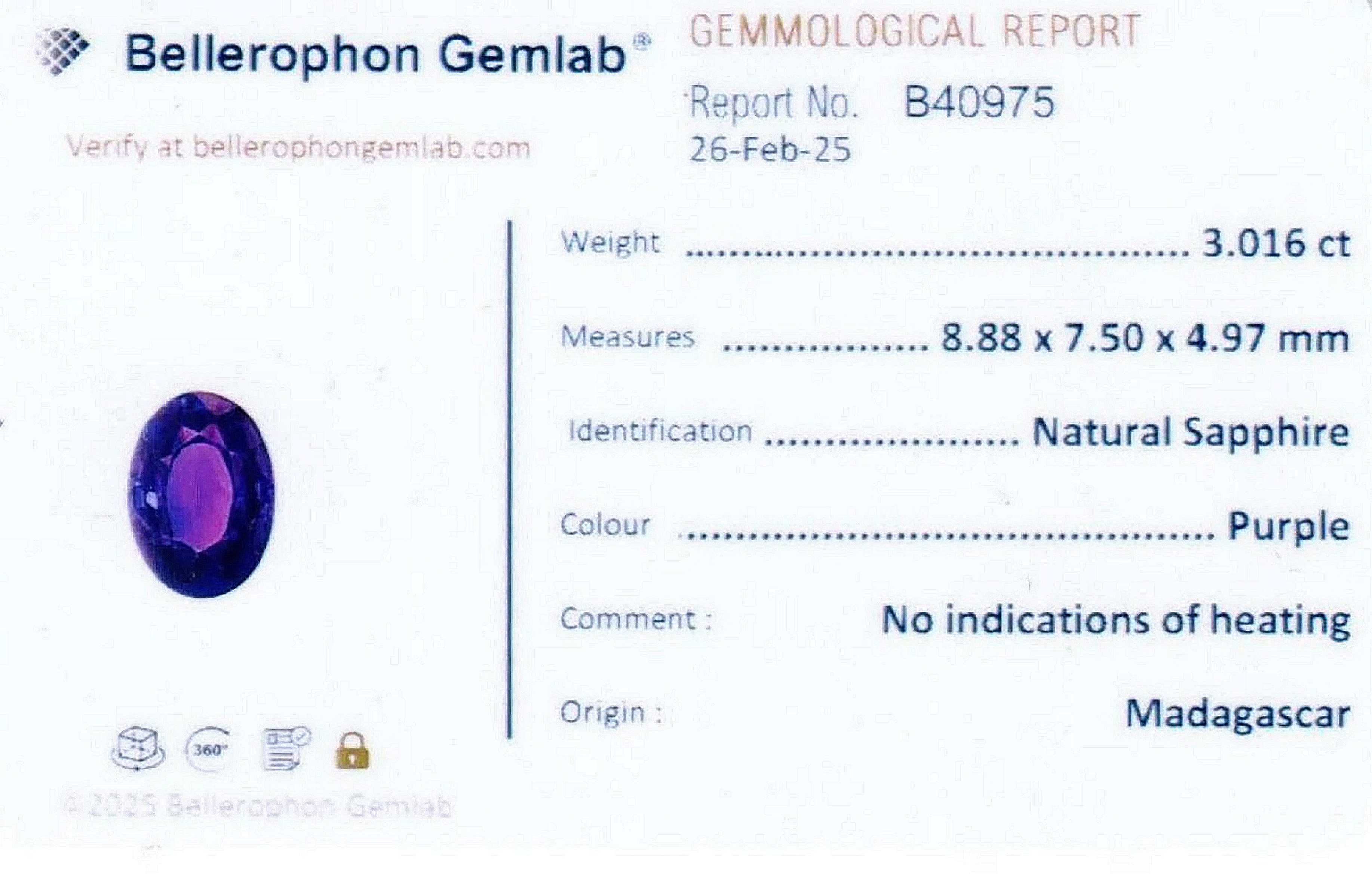 3.01 Ct. Purple Sapphire from Madagascar