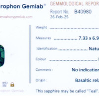 2.41 Ct. Bluish Green Sapphire from Ceylon (Sri Lanka) Scan Report