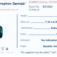 2.41 Ct. Bluish Green Sapphire from Ceylon (Sri Lanka) Scan Report