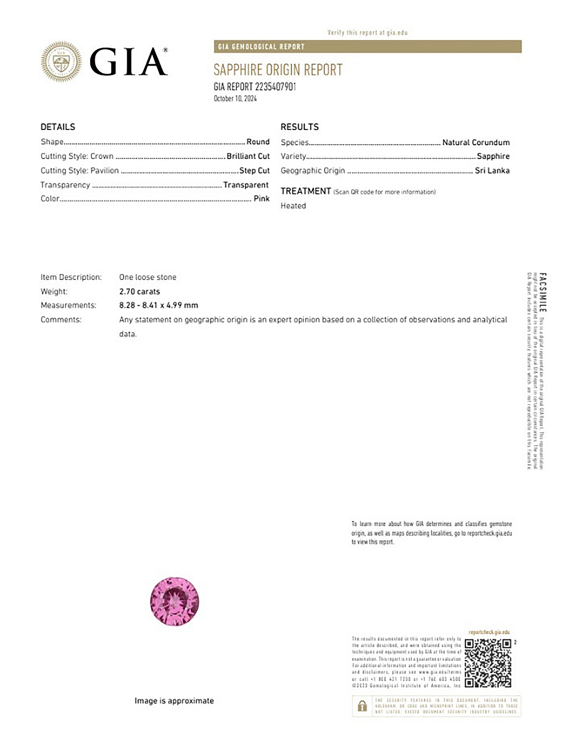 2.70 Ct. Pink Sapphire from Ceylon (Sri Lanka)