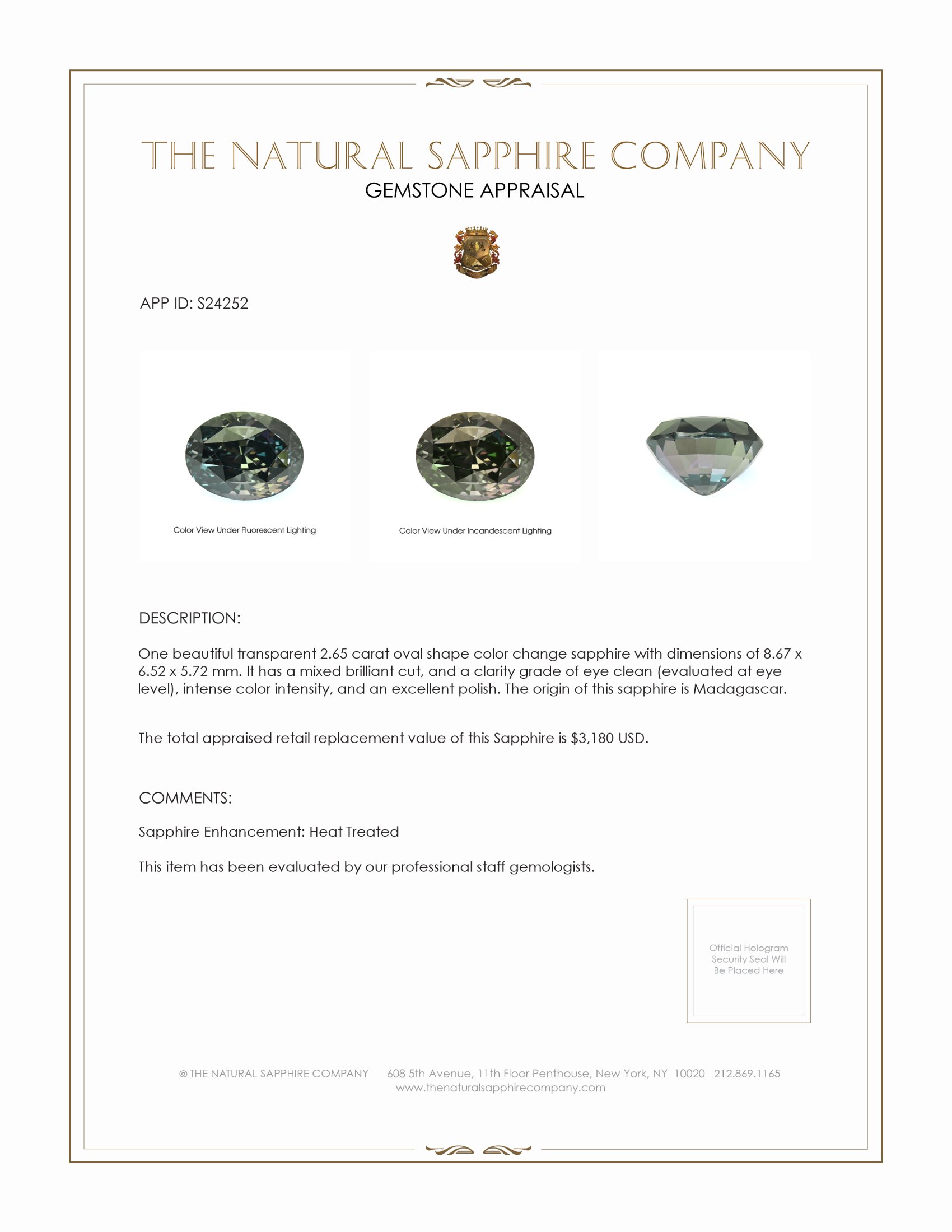 2.65 Ct. Color Change Sapphire from Madagascar