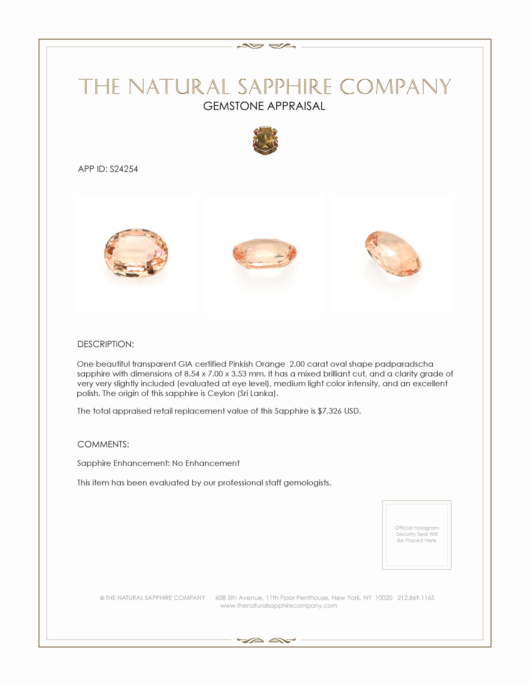 2.00 Ct. Padparadscha Sapphire from Ceylon (Sri Lanka)